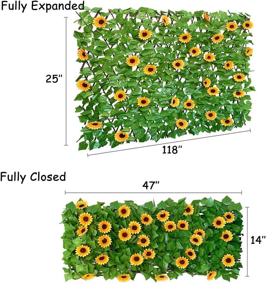 Expandable Fence Privacy Screen for Balcony Patio Outdoor,Decorative Faux Ivy Fencing Panel,Artificial Hedges (Single Sided Leaves)