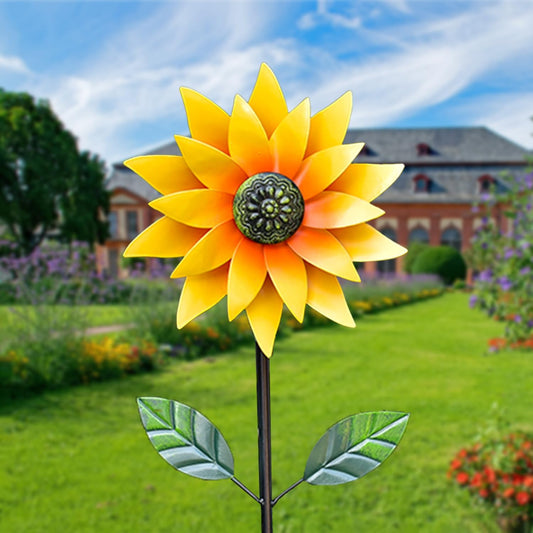 Sunflower Wind Spinner Outdoor, Metal Wind Sculptures with Stake, Outdoor Windmill Flower Pinwheels Decorations for Yard Garden Lawn Patio Decor 46 * 10 inchs