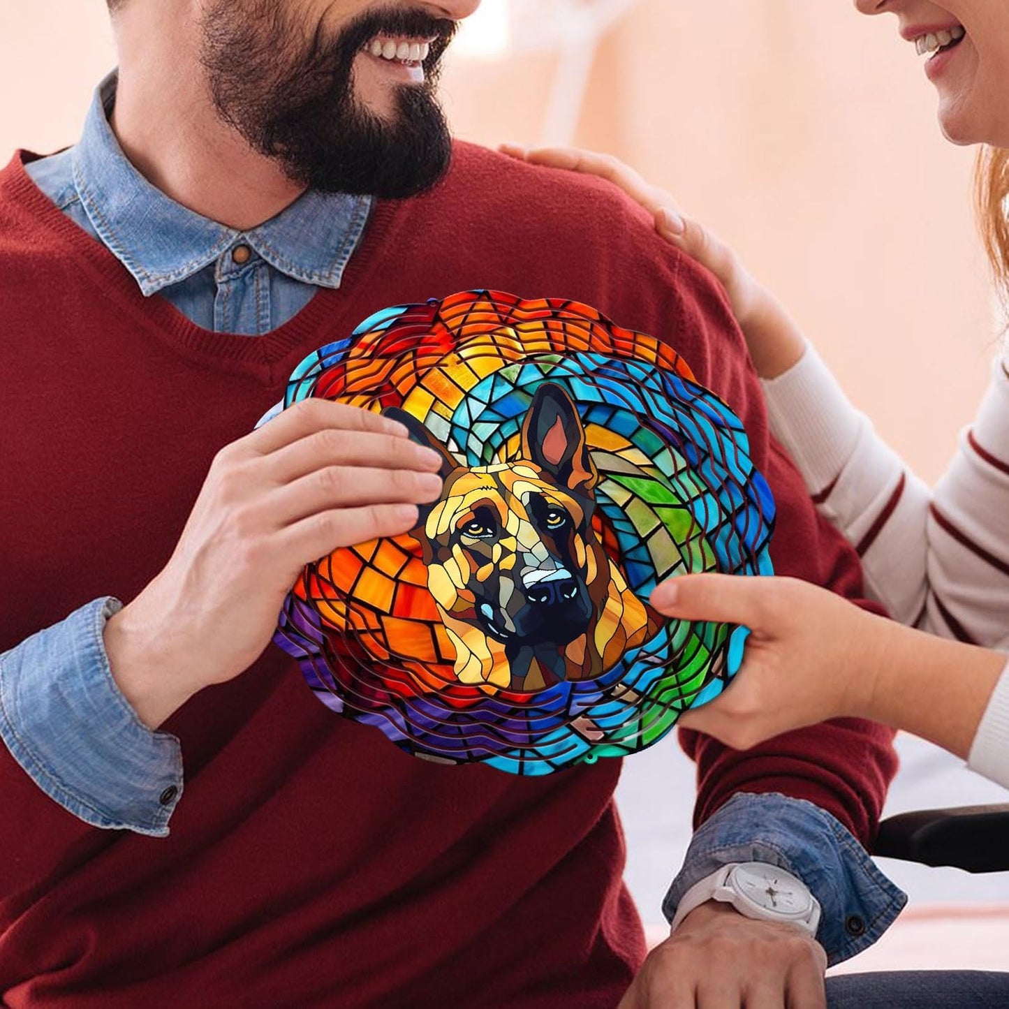 German Shepherd Yard and Garden Wind Spinner, Unique 3D Hanging German Shepherd Wind Spinner