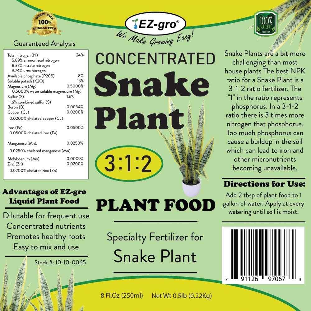 EZ-GRO Professional Liquid Snake Plant Fertilizer - 8 oz | 3:1:2 Concentrated Nutrient for Indoor Plant Food, Liquid Fertilizers for Houseplants | Houseplant Fertilizer to Boost Root Health