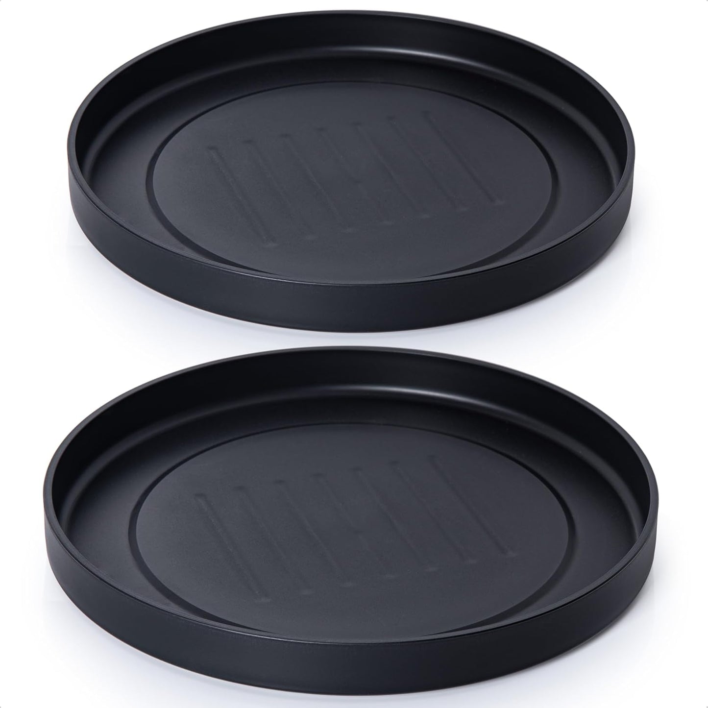 Phoenix Vine 14 Inch Plastic Plant Saucer Water Drip Tray, Heavy Sturdy Round Plant Drainage Tray for Indoors Outdoor, Set of 2, Matte Black, 21-TY-14B-2