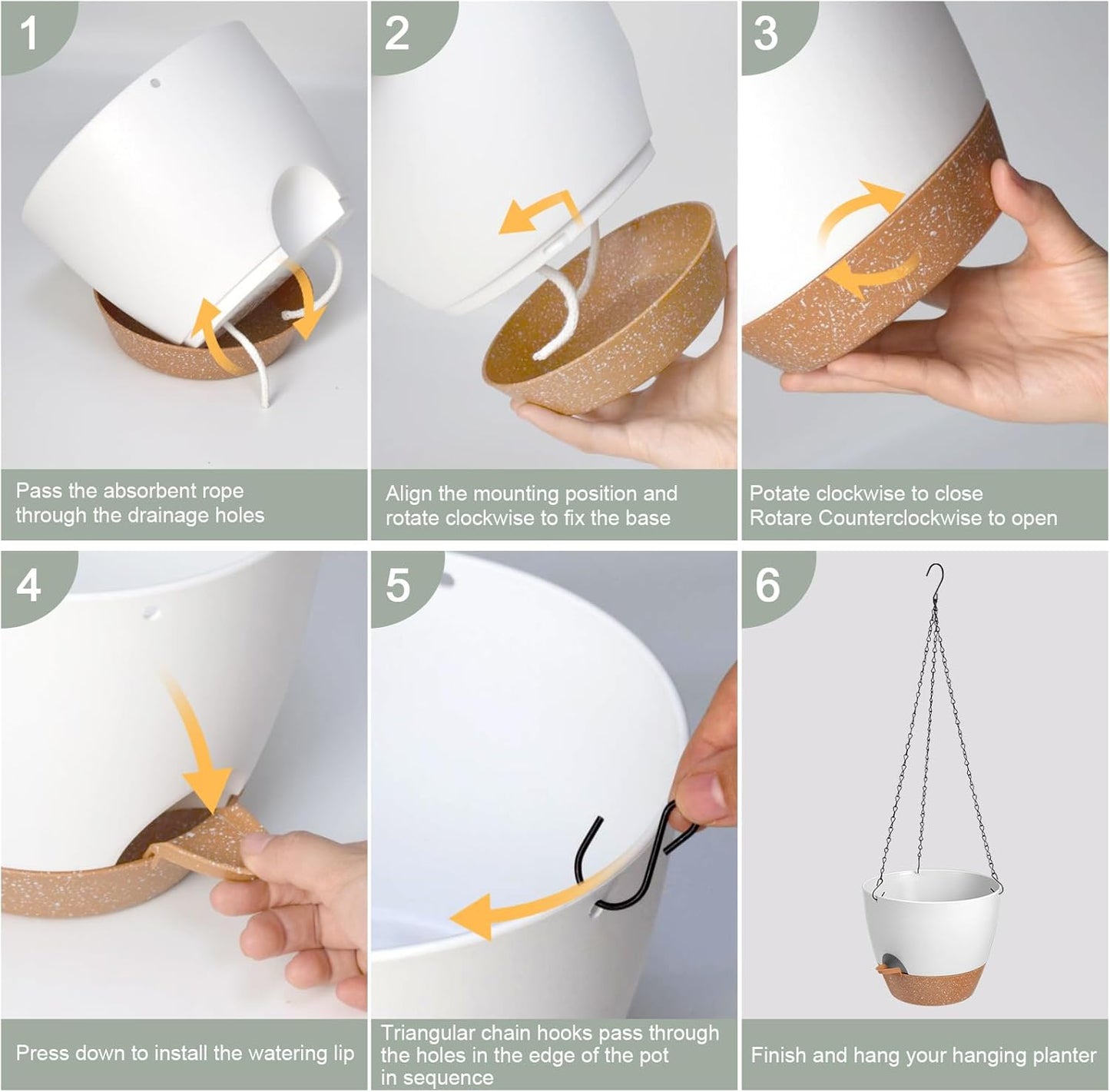 Hanging Planters for Indoor Outdoor Plants, 1 Set Self Watering Hanging Pot with Drainage Holes & Removable Tray (White-12inch, 12'')