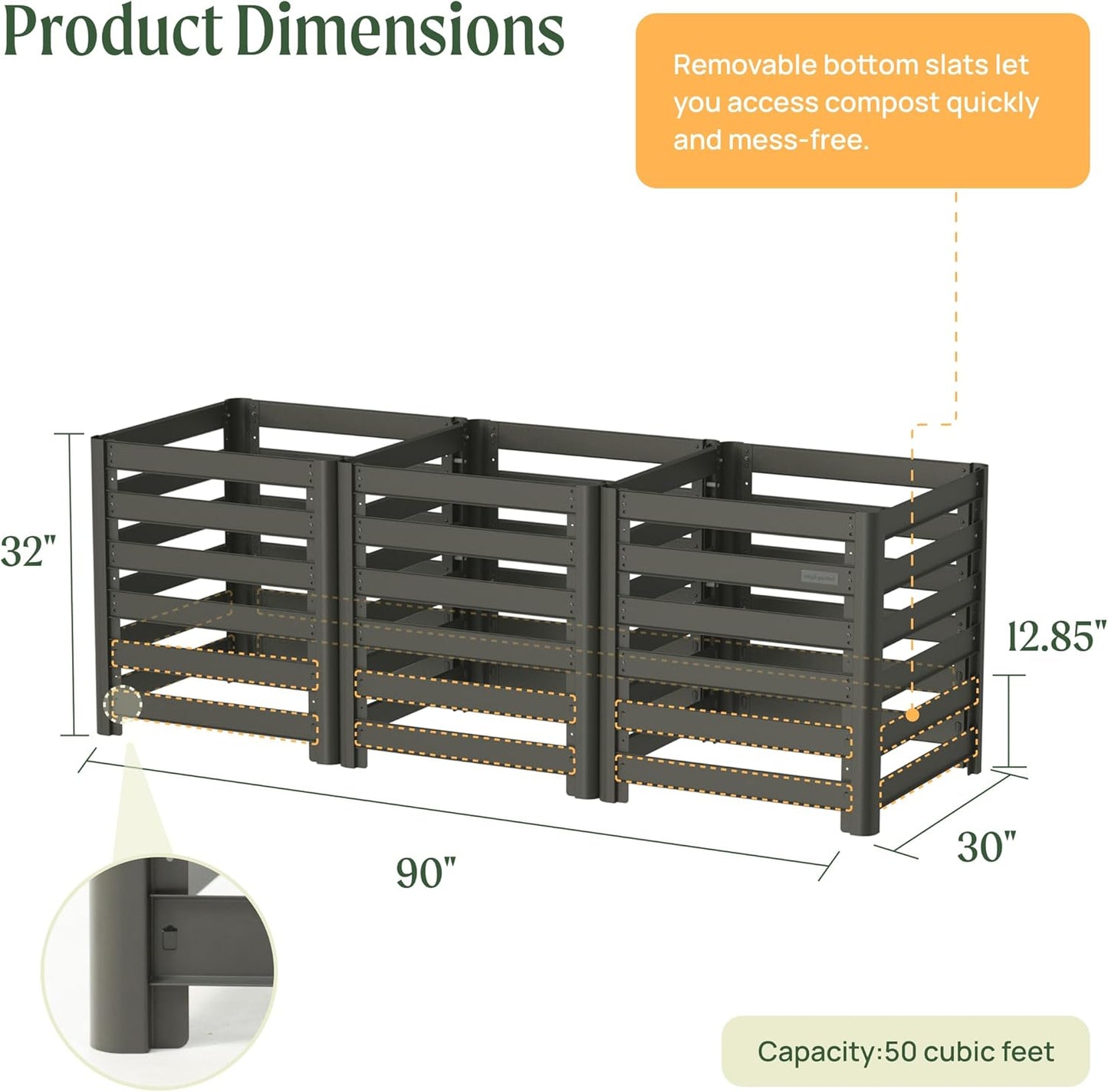 Vego Garden 32" Tall Modular Compost Bin 90" x 30" x 32"