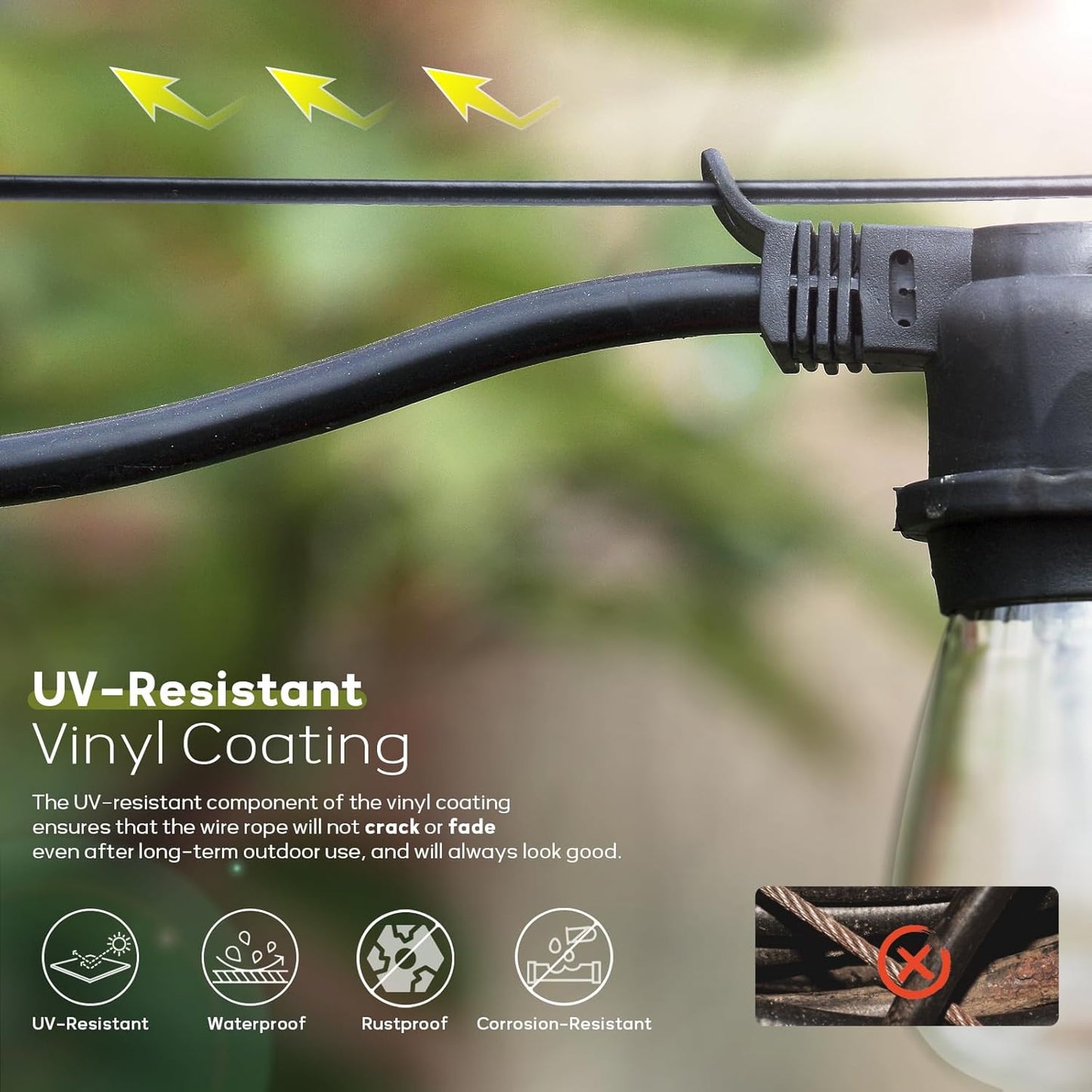 Vinyl Coated Wire Rope 1/16 Inch Overmolded to 3/32 Inch, 600FT 304 Stainless Steel Cable with 200 Pcs Crimping Sleeves for String Light Hanging Kit, Clotheslines and Trellis Wire