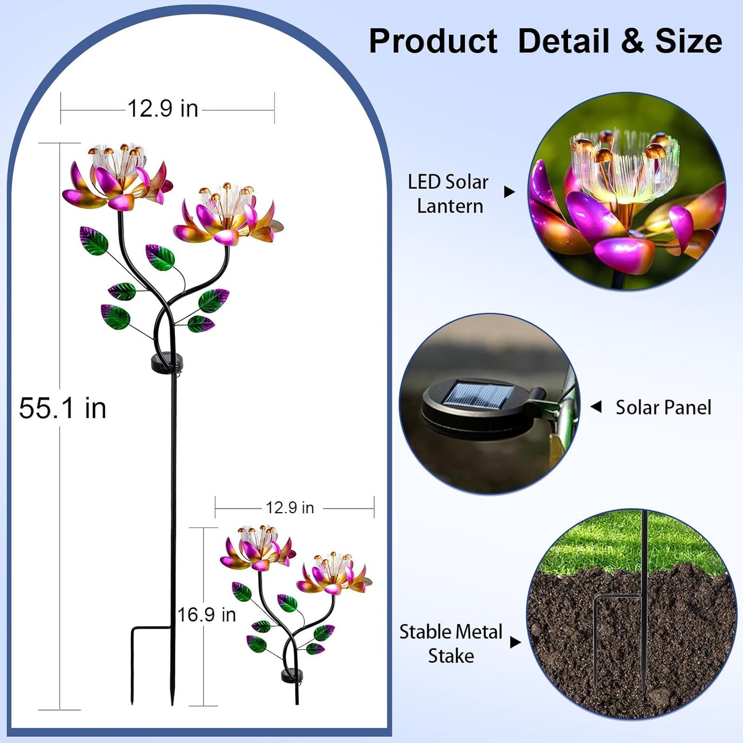 Solar Wind Spinners Pink Twin Flowers for Yard and Garden, Solar Windmill Garden Whirligig Kinetic Spinners Decor for Lawn, Patio, Yard, Metal Wind Outdoor Sculpture