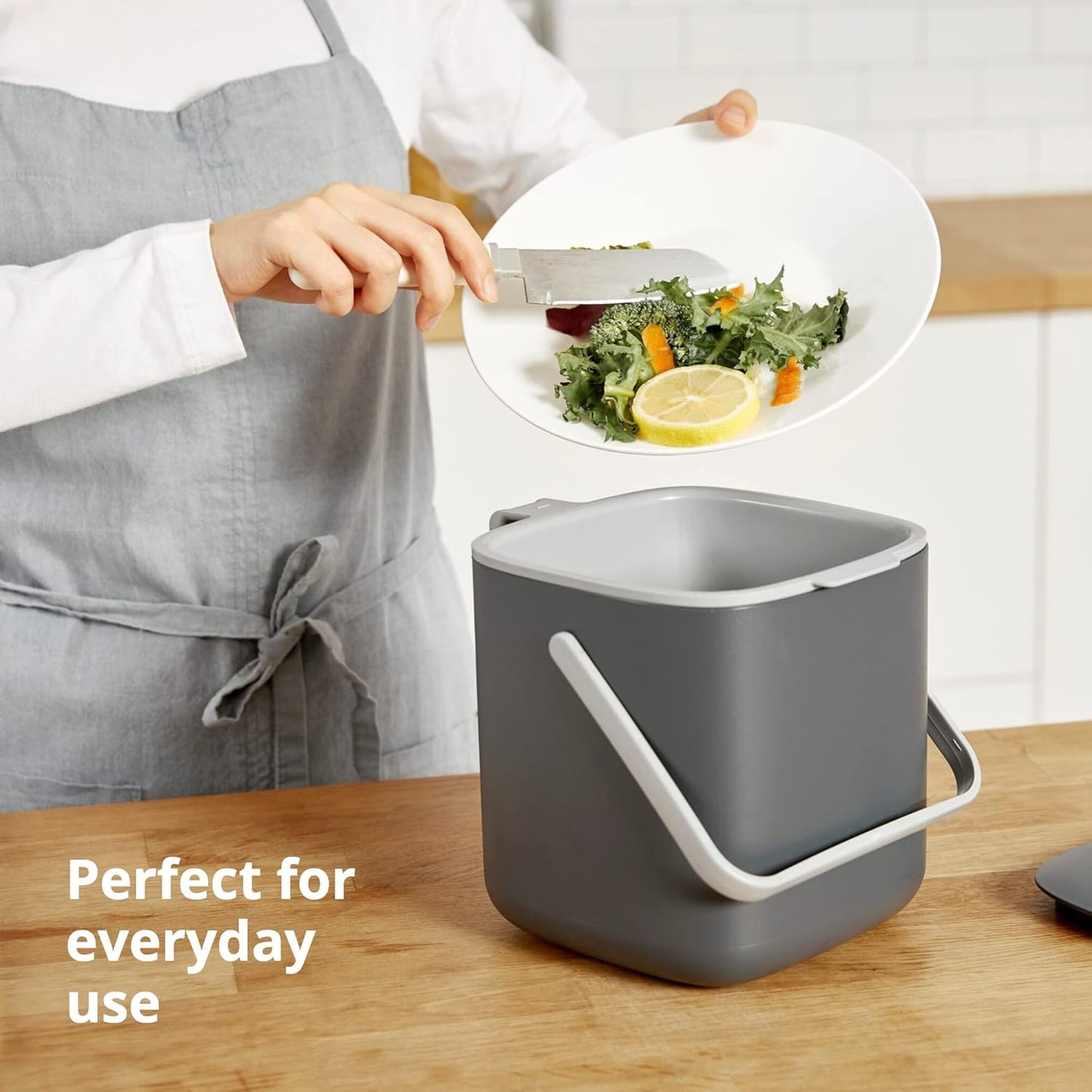 Blue Ginkgo Kitchen Compost Bin [2.6L / 0.69 GAL] – Filter-Free, Odor-Tight Countertop Food Waste Pail with Handles (Made in Korea, White)