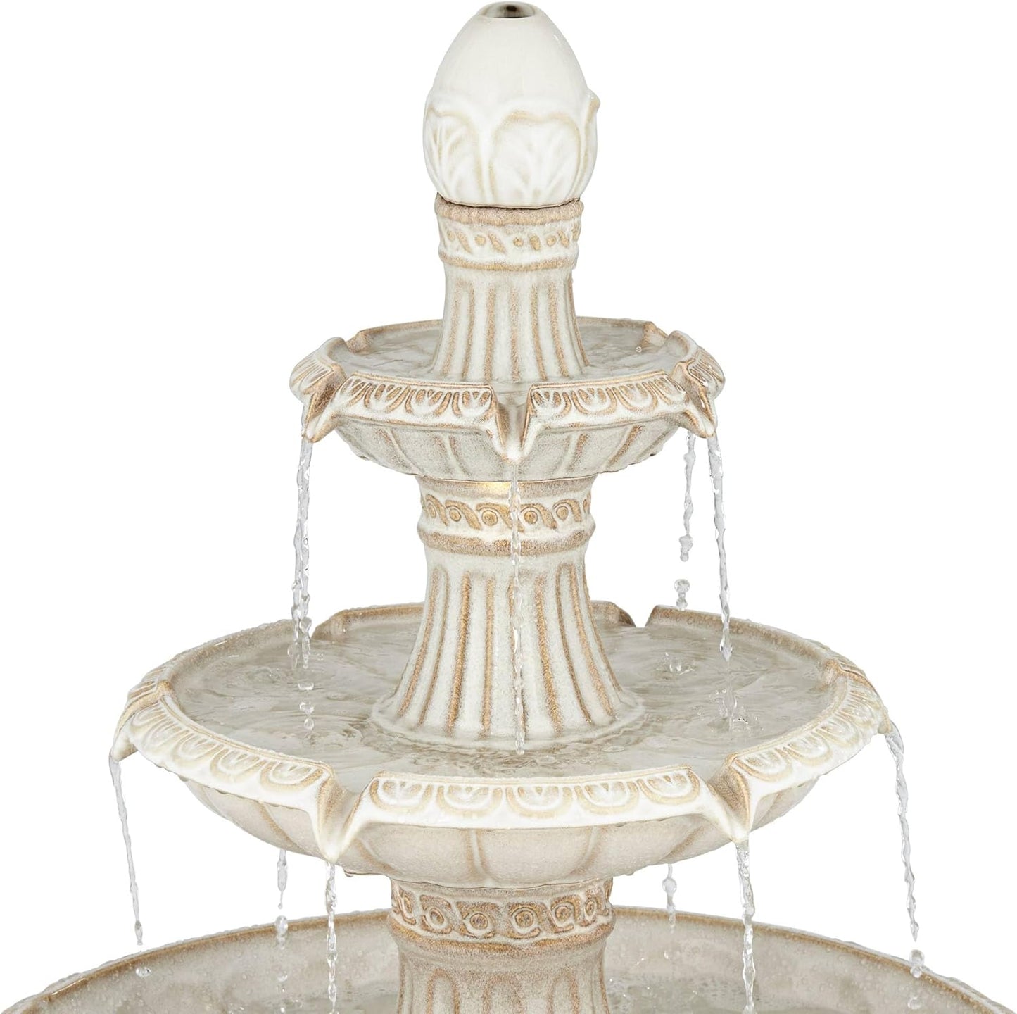 Formentera 45 1/4" High Large Italian Outdoor Decor Off-White Ceramic Floor Fountain with Light LED Waterfall 3-Tier Standing Water Feature for Outside Garden Patio Yard Backyard - John Timberland