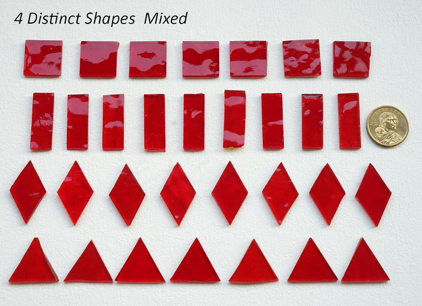 Transparent Textured Stained Glass Pieces, 200G Vibrant 4 Shapes Mosaic Tiles for DIY Crafts Bulk, Mosaic Making Kit, Lipstick Red