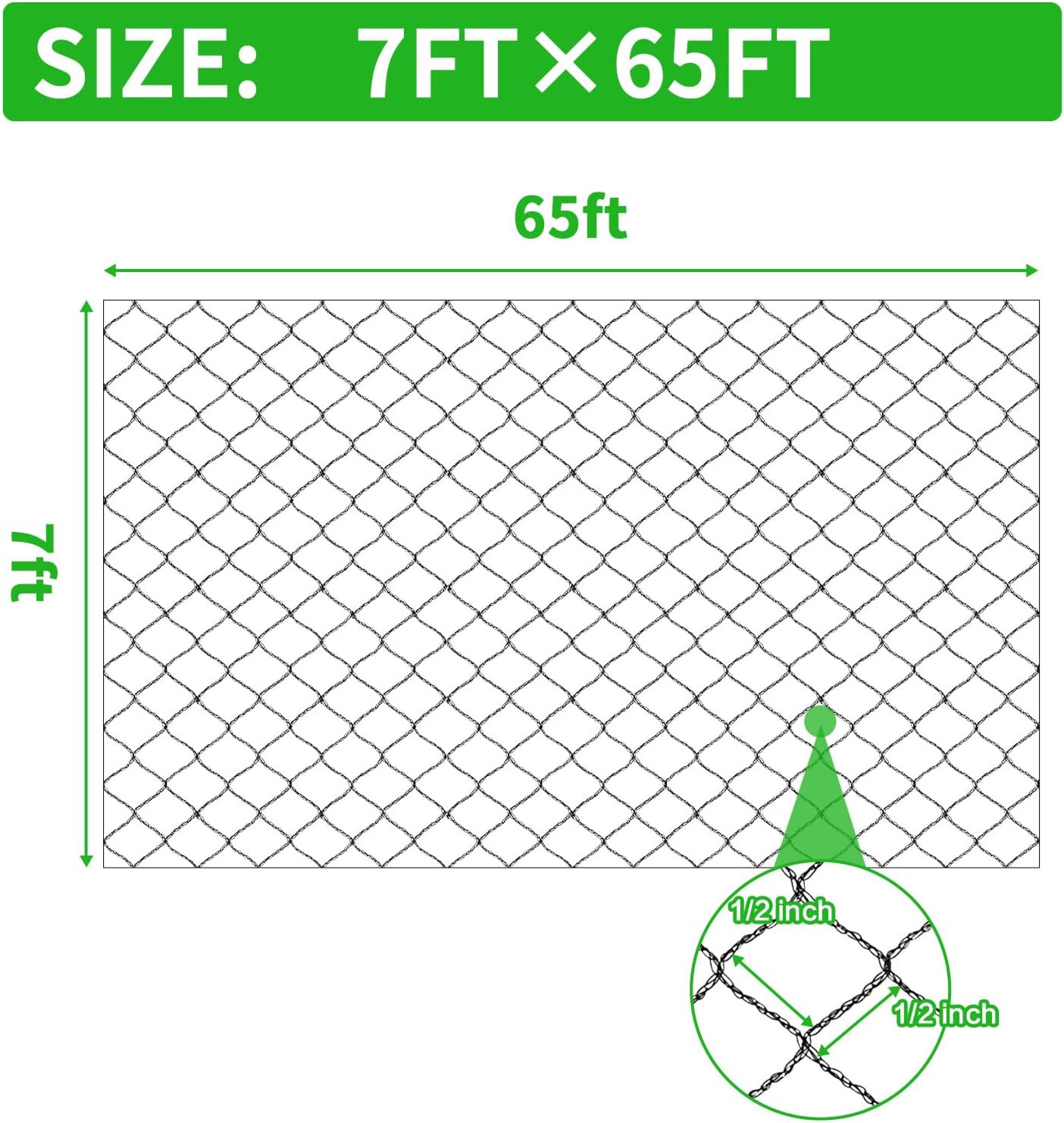 7.5x65 Ft Deer Netting, 1/2 in Strong Woven Bird Netting for Garden Protection, Bird Net for Blueberry Bushes, Strawberry Plants, Vegetables, Against Deer, Squirres, Small Critters