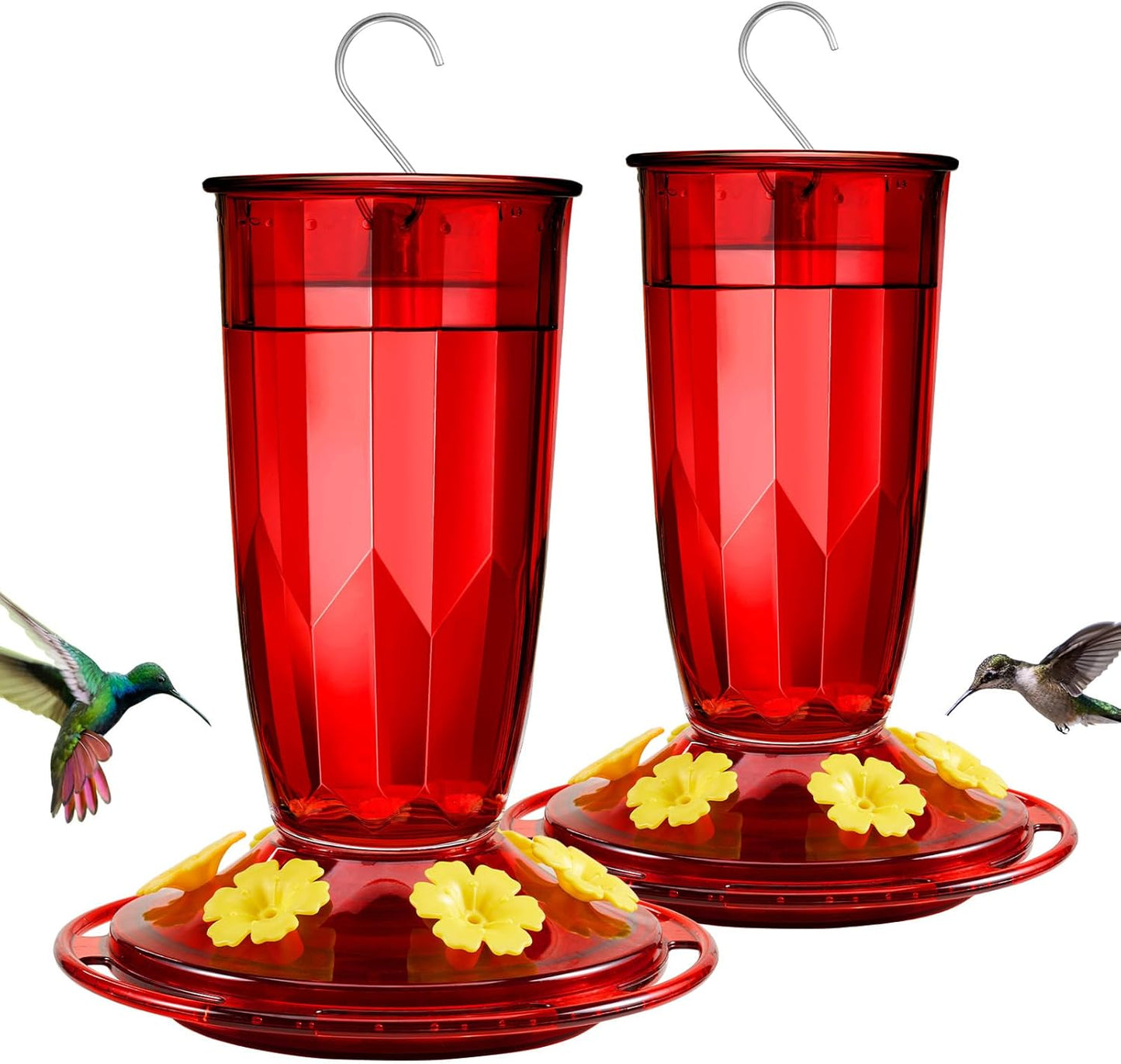 Kingsyard 2 Pack Hummingbird Feeder for Outdoors Hanging - 6 Bee Guard Feeding Ports & Built-in Ant Moat, Wild Bird Feeder for Outside Garden Yard Patio 16 Oz, Red