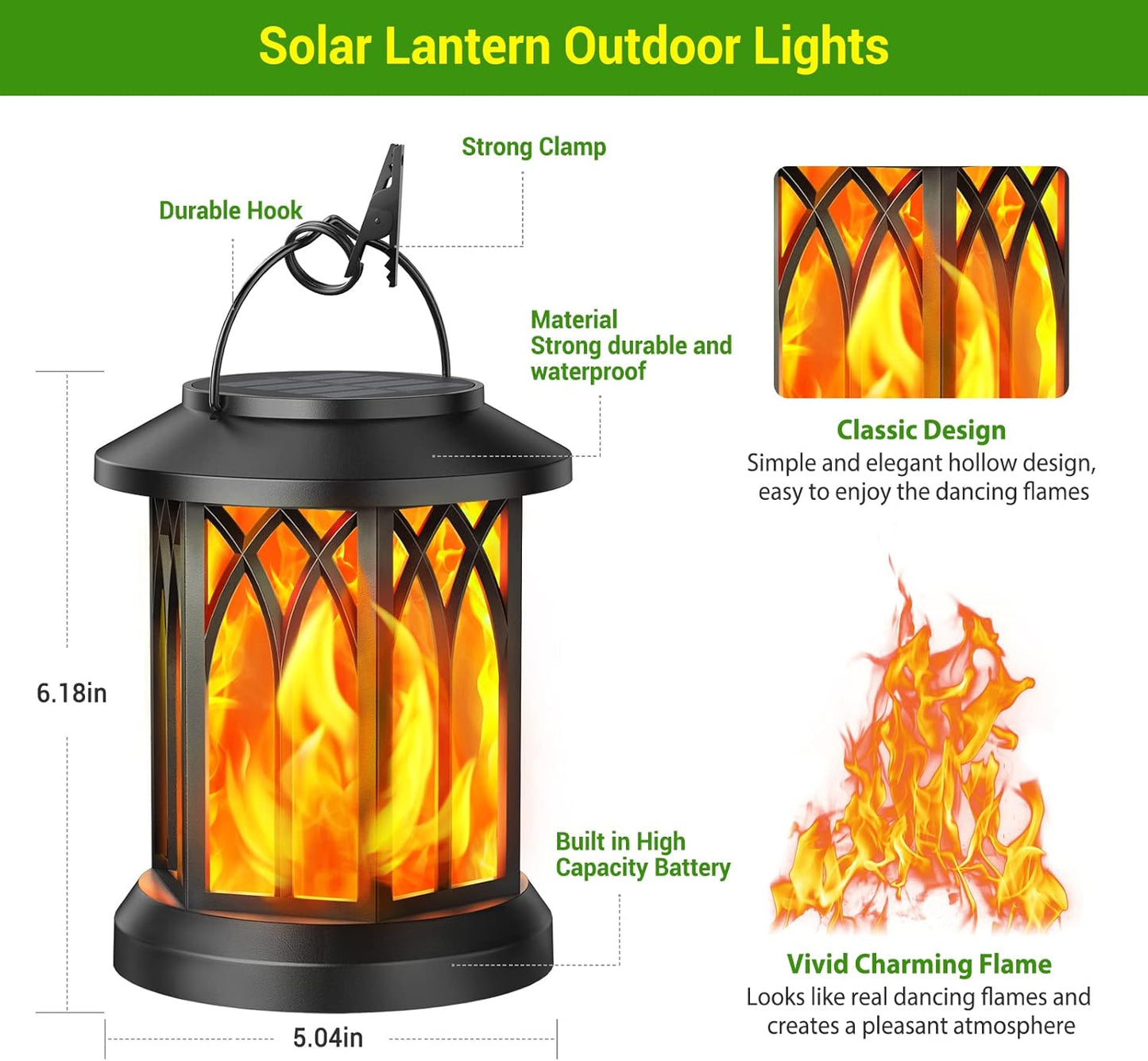 KOOPER 4 Pack Solar Lantern Outdoor Lights, Upgraded Flickering Flame Solar Lanterns Lights Outdoor Waterproof, Hanging Lantern Decorative, Solar Powered Lanterns for Yard Patio Path Tree Garden Decor