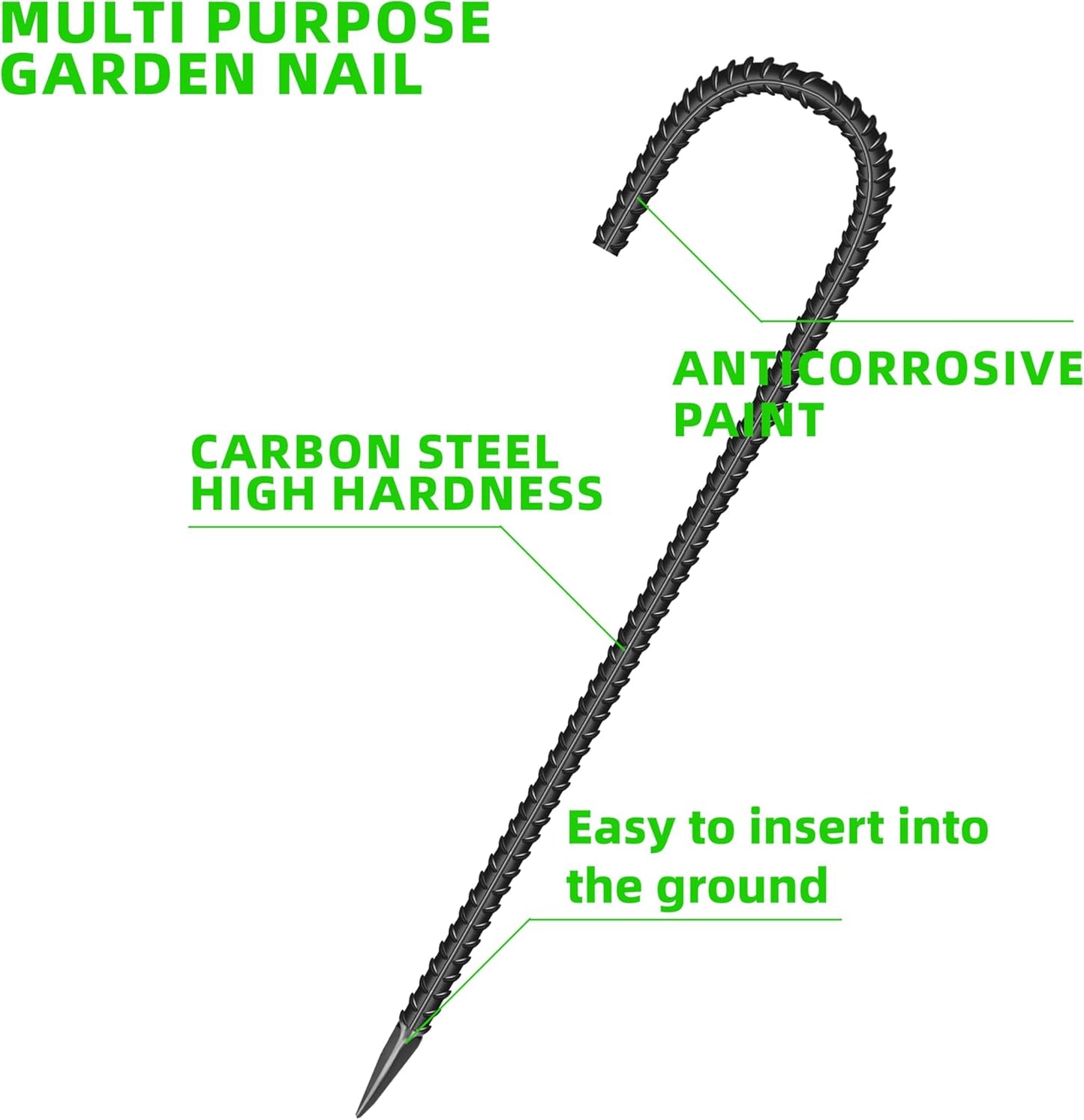 20 Pieces 12-Inch Garden Ground Stakes Galvanized Steel J Shape Hook Rebar Stakes - Heavy Duty Ground Anchors for Tents, Position Kits,Fences, and Trampolines