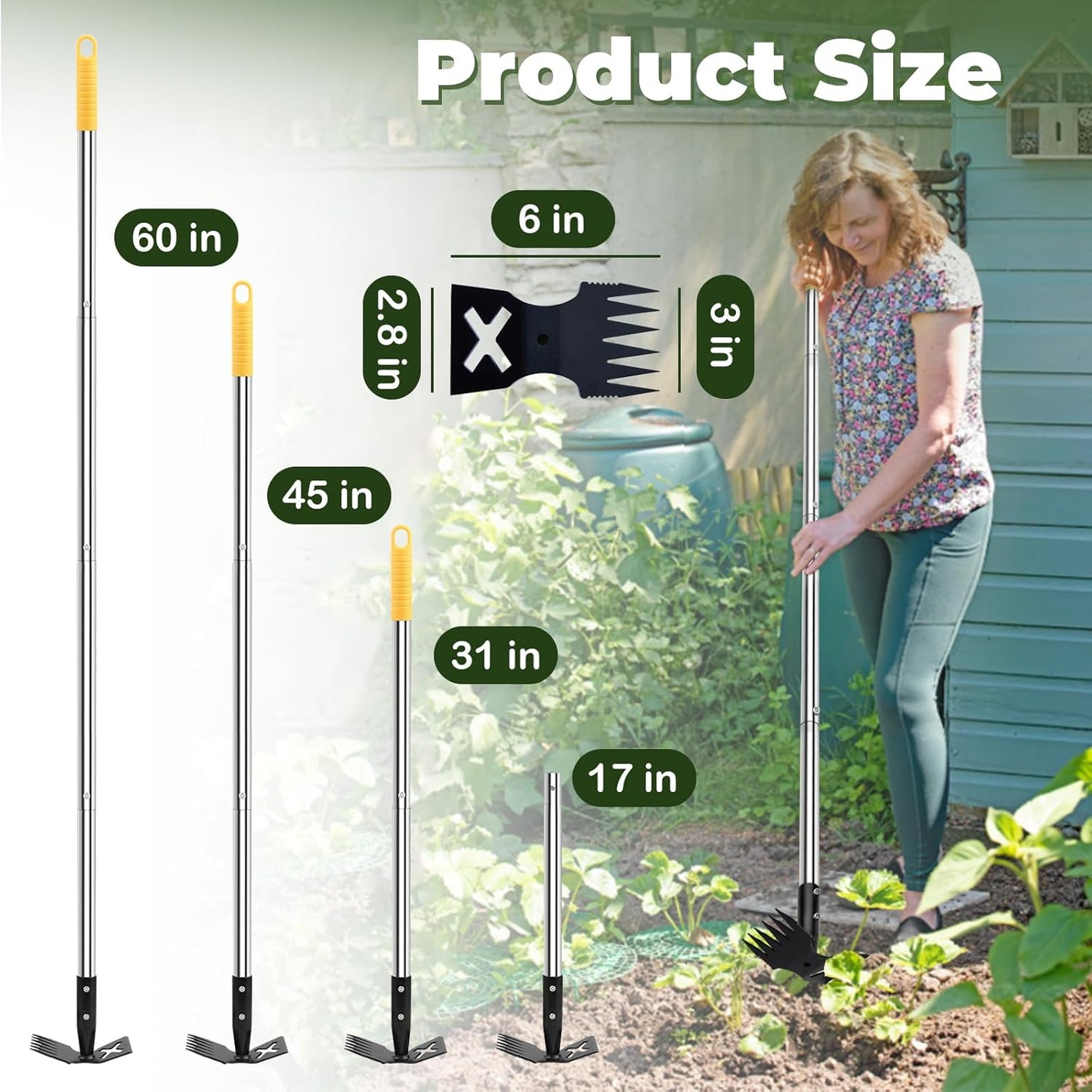 Weed Puller Tool with Long Handle, 60" Manual Weeding Tools Gardening, 2 in 1 Hand Weed Rake and Hoe Garden Weeder Tool, Uprooting Pulling Weed Remover Tool for Yard, Patio, Lawn and Garden