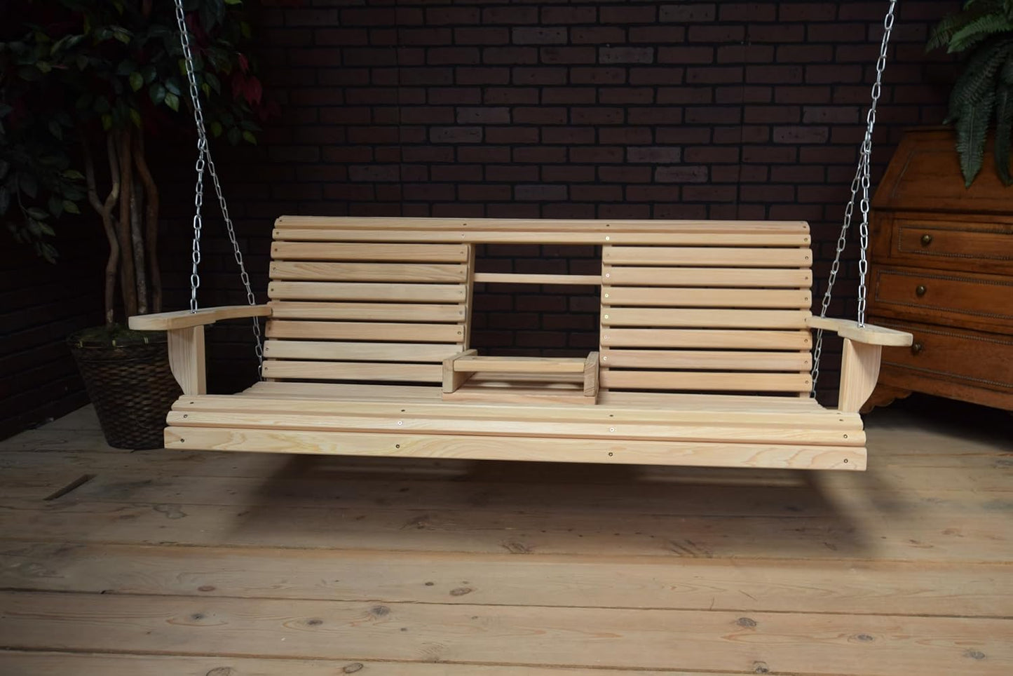 5FT Cypress Porch Swing with Flip Console Made in Louisiana USA with Hanging Hardware Included