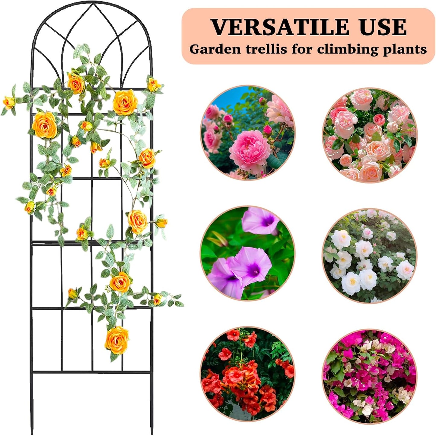 Garden Trellis for Climbing Plants Outdoor, 62"X15" Metal Garden Trellises, Decorative Garden Fencing Flower Trellis with Durable Powder Coating for Vines, Vegetable Support, Black (4, Pattern-B)