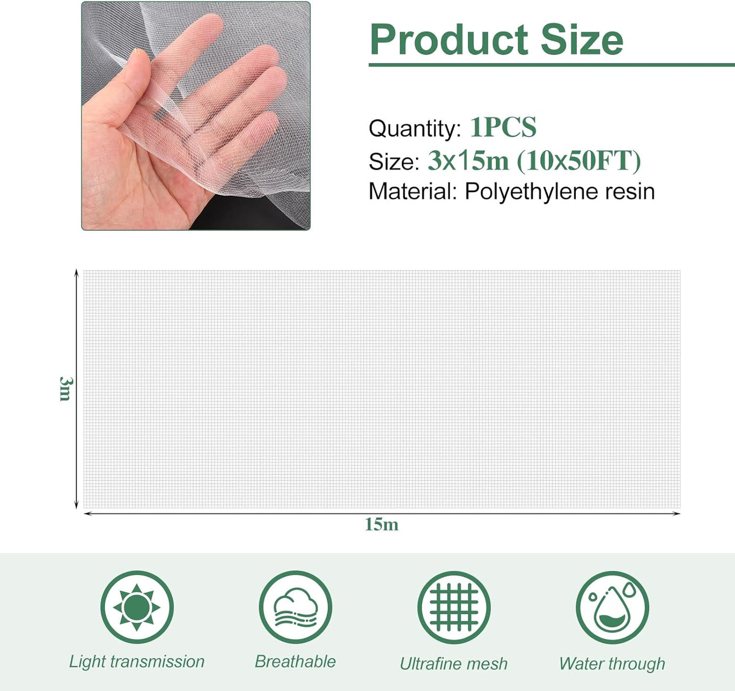 Garden Netting Pest Barrier 10 x 50FT Garden Mesh Netting Insect Netting Garden Neting for Raised Beds Garden Insect Barrier Plant Mesh Cover for Vegetable Flowers Fruits Plants Greenhouse