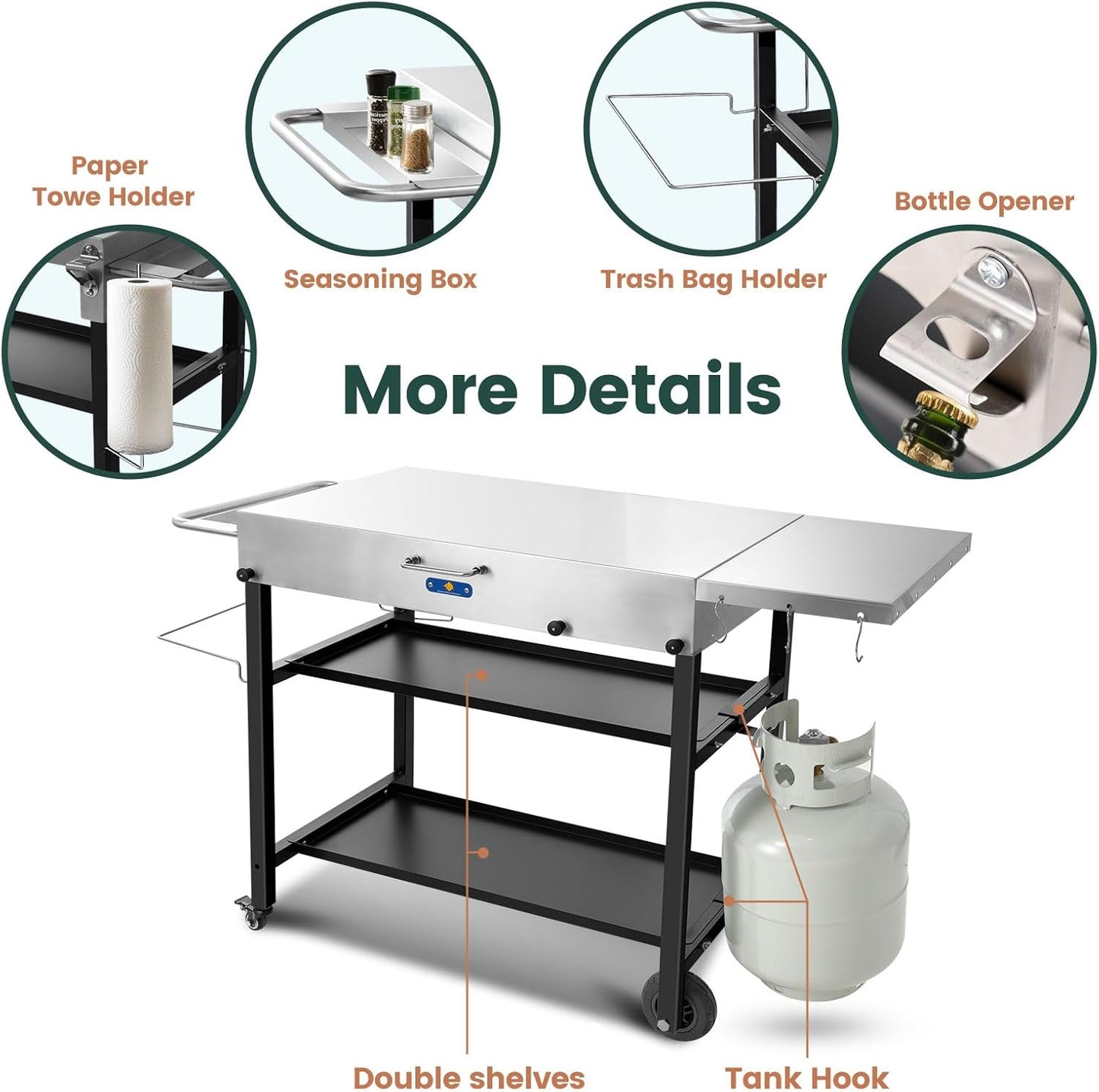 ARC Advanced Royal Champion Outdoor Grill Cart,Blackstone Griddle Stand,440lbs Grill Table Pizza Oven Stand with Wheels for Ninja Woodfire Grill (43" W*17" D)