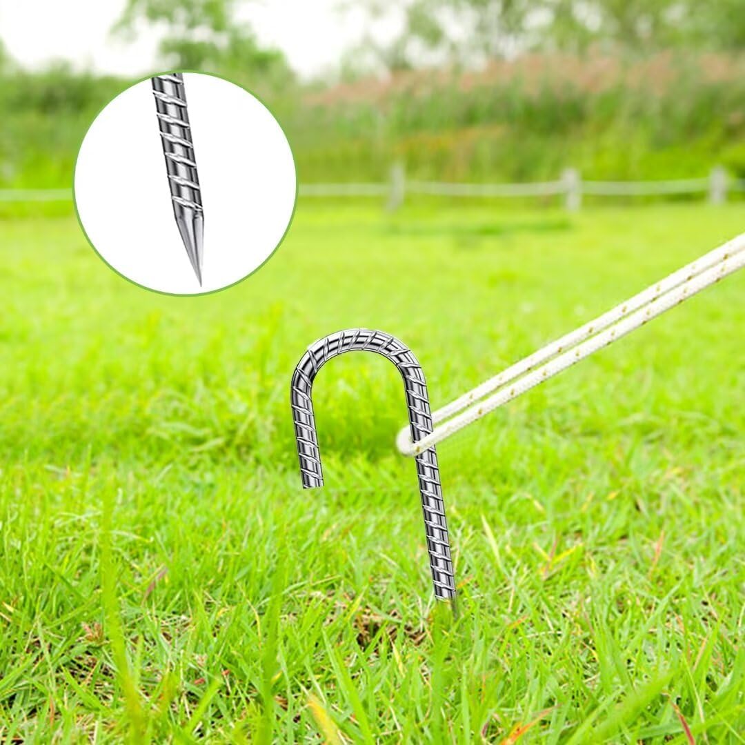 J-Hook-Rebar-Stakes-12-Inch-16-Pack, Ground Stakes Heavy Duty for High Winds Galvanized Anti-Rust Metal Stakes for Ground Heavy Duty Ground Anchors for Garden Dog Fence Chicken Coop Water Pipe