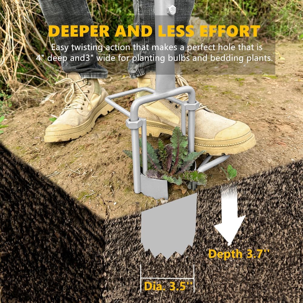 Updated Bulb Planter Long Handle for Digging, 5-in-1 Lawn and Garden Tool,sod Plugger Tool,Weeding,Soil Sampler, Transplanting,Sod Plugger Bulb Transplanting （Height Adjustable ）