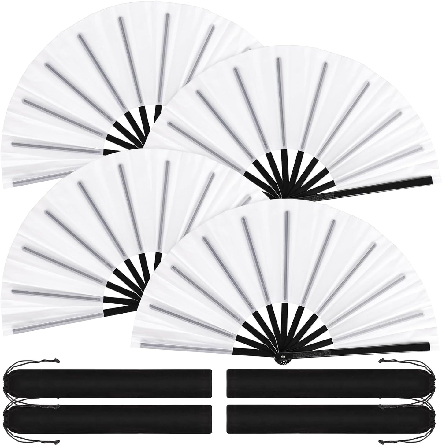 Blulu 4 Pcs 13 Inch Large Folding Hand Fans for Line Dancing Big Clapping Popping Raves Fans Bulk for Dancing Boots on The Ground Festival Party Decoration(Classic Style, White)