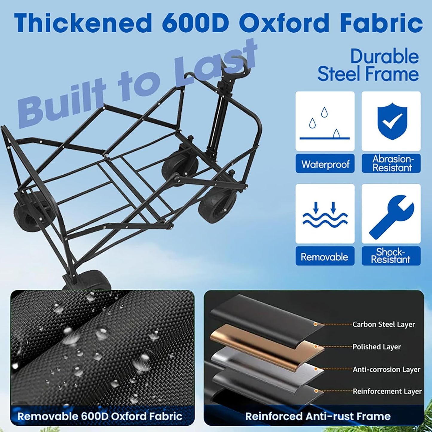 Wagons Carts Foldable, Collapsible Wagon with All-Terrain Wheels 420lbs Weight Capacity Heavy Duty Utility Wagon with Drink Holders for Beach, Garden, Camping, Shopping Groceries, Sports