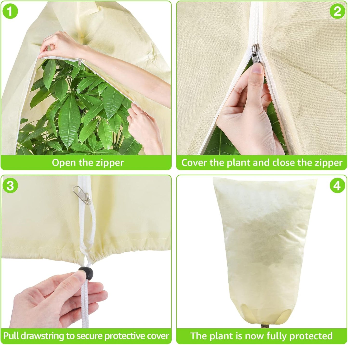 MIXC 4 Packs 2 Size Plant Covers Freeze Protection, Winter Plant Cover Cold Weather Tree Frost Cloth Warm Blankets Shrub Covers for Outdoor Plant (32''×39''+47''×71'')