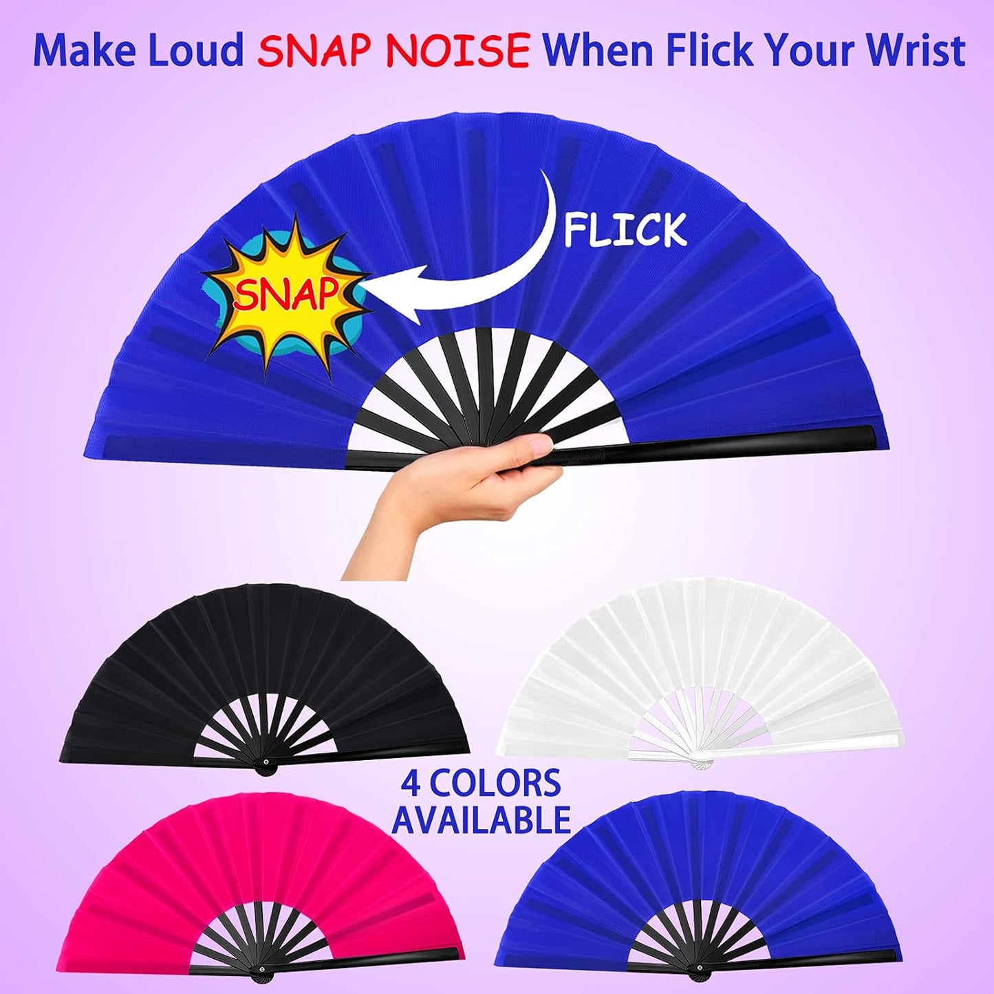 Blulu 4 Pcs 13 Inch Large Folding Hand Fans for Line Dancing Big Clapping Popping Raves Fans Bulk for Dancing Boots on The Ground Festival Party Decoration(Classic Style, Black, Blue, Red, White)