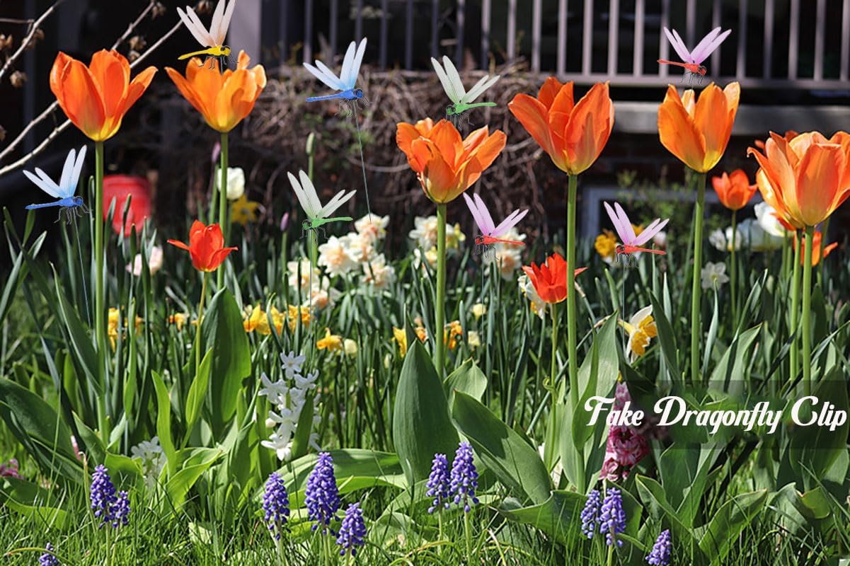 Spiritlele 16 PCS Fake Dragonfly Clip Colorful Hat Clip 3D Dragonfly Garden Decor for Patio Outdoor Indoor