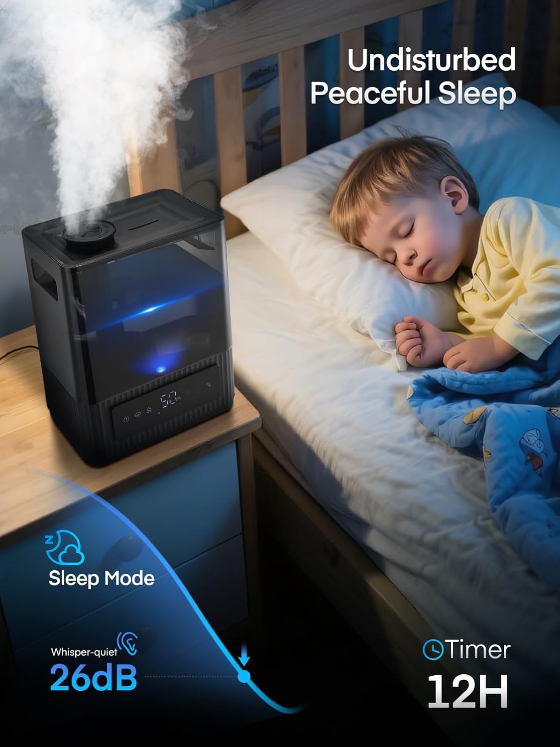 FOHERE Smart Humidifier for Bedroom, 6L Quiet Warm Cool Mist Humidifier with 60H Runtime, Aroma Diffuser, Sleep Mode, 12H Timer, Ultrasonic Top Fill Humidifiers for Home, Baby, Plants, Office