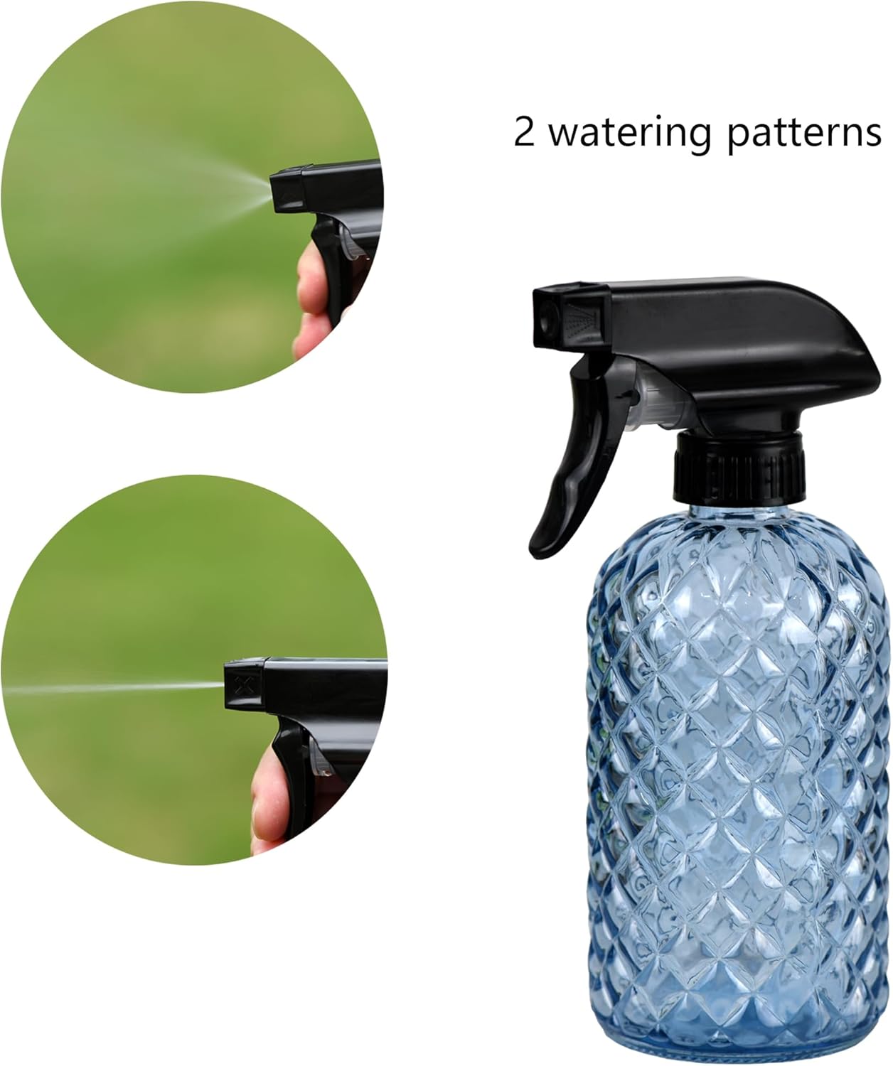 12Oz Glass Plant Spray Bottle, Gem Pattern Glass Sprayer, Watering Can with Black Plastic Top Pump, Handheld Watering Can for Indoor Outdoor Potted Plants and Greenery (Blue)