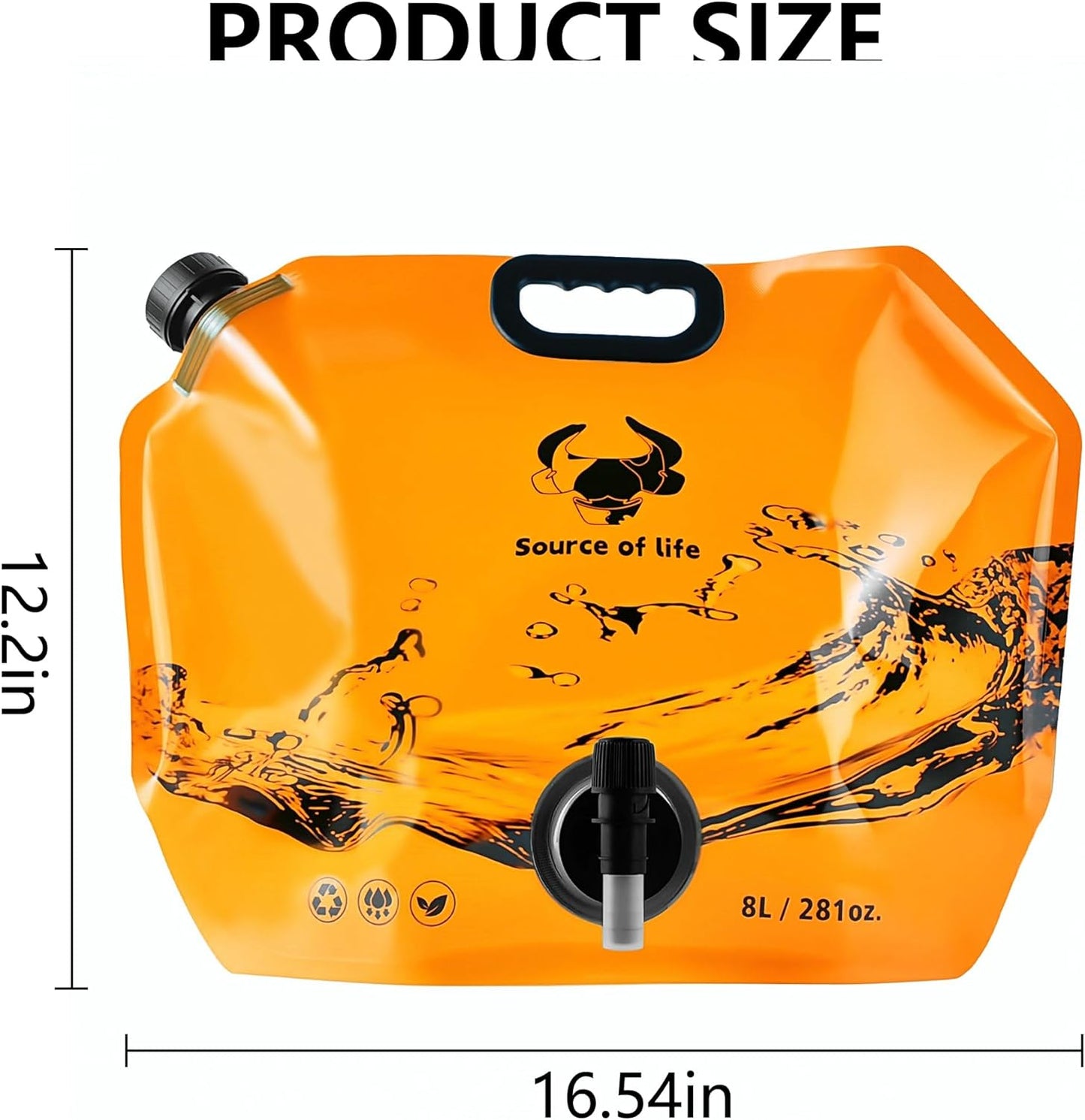Collapsible 8L Water Storage Bag, BPA-Free Portable Folding Water Jug with Adjustable Faucet, Leakproof Emergency Water Bag for Camping, Hiking, Riding, Outdoor Sport (Orange, 1)