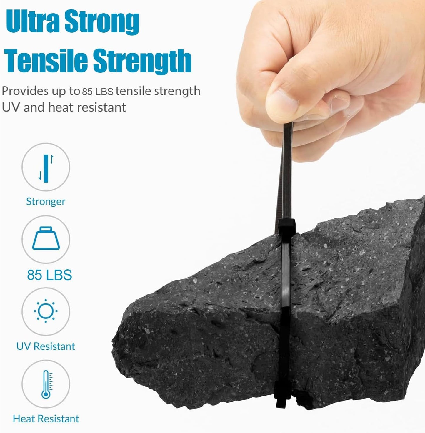 XINGO 5000 PCS White Zip Ties 8 Inch, 60 LBS Tensile Strength, Self-Locking Nylon Plastic Nylon PA66 Wire Ties for Indoor and Outdoor Use