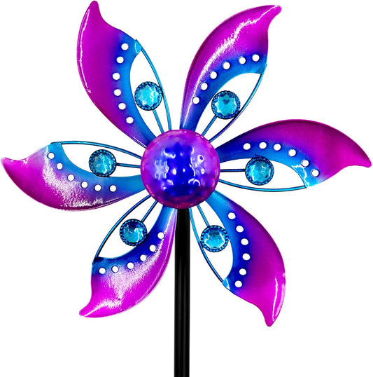 Wind Spinners Outdoor Metal, 10.63" W*37" H Pinwheels for Yard and Garden Decor, Kinetic Wind Sculpture Spinner Yard Art (Purple)