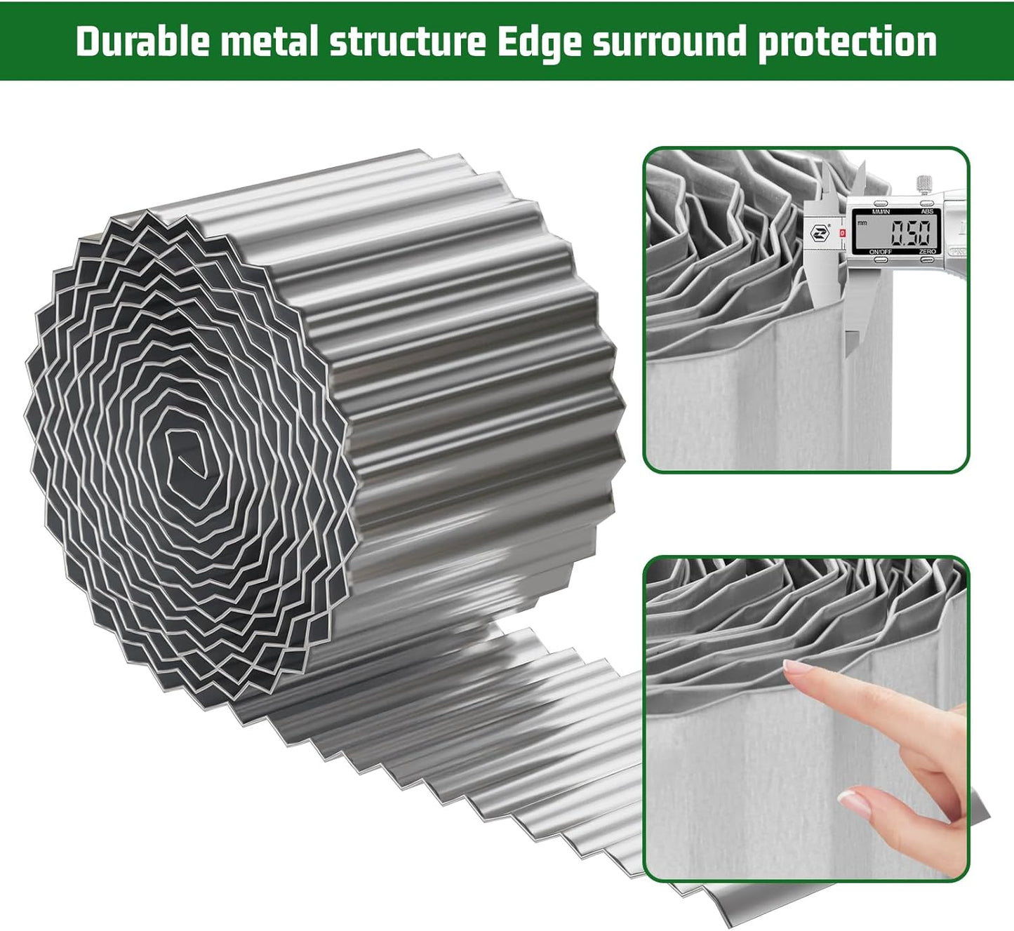 SnugNiture Corrugated Metal Garden Edging,8" x 20' Sturdy Lawn Edging Border,Landscape Edging Border for Lawn, Flower Bed,Garden and Yard