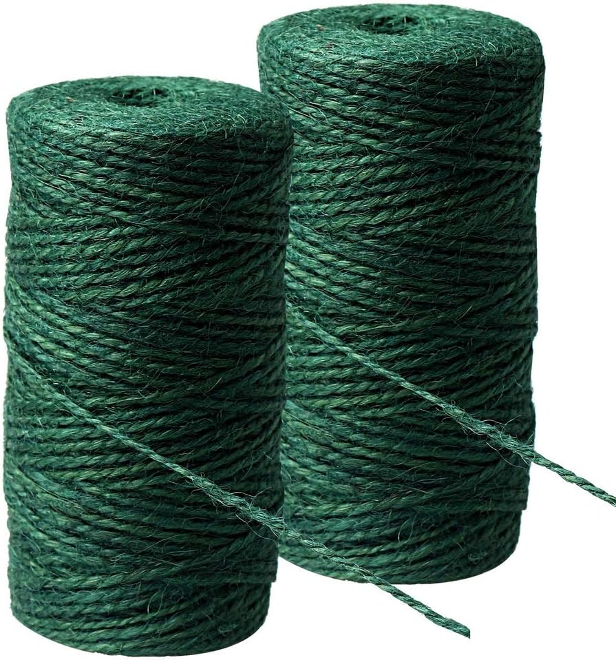 656 Feet Green Garden Twine, Natural Jute Twine Green String Heavy Duty Jute Rope String Christmas Twine for Craft Gardening Floristry Bundling Gift Wrapping (328Feet/Roll)