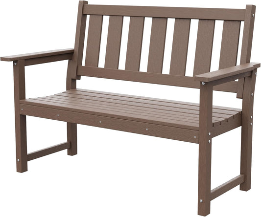 HDPE Memorial Bench – 50'' Weatherproof Durable Outdoor Bench, 2-Person Park Bench, Easy to Move, Multi-Purpose Design Ideal for Porch, Patio, Church, and School (Brown)