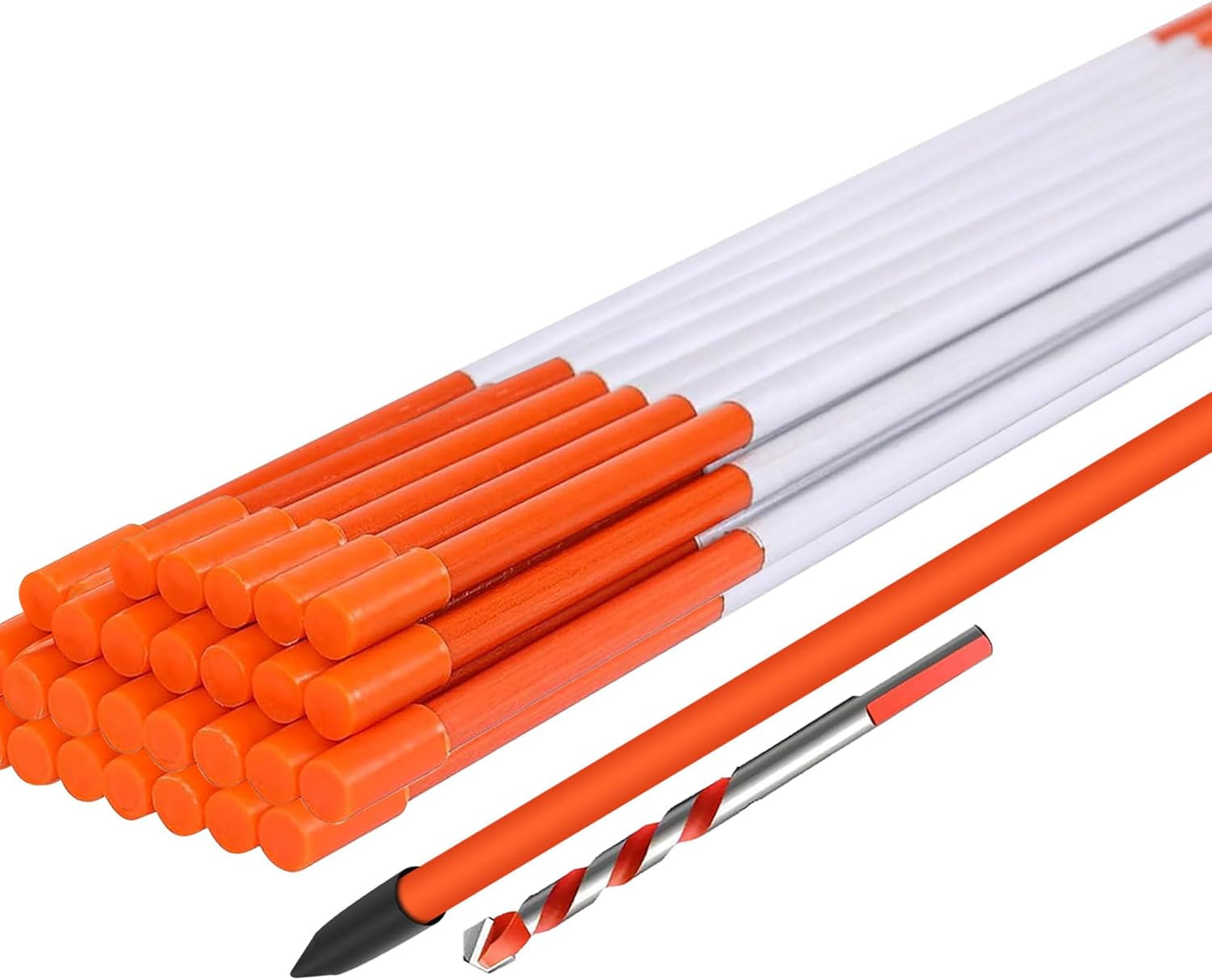 Driveway Markers 48 inch 20pcs, 5/16” Dia 4FT Snow Stakes with Reflective Tape, Highly Visible for Parking, Walkways, Snow Markers, 4FT Orange Fiberglass Poles Reflectors Markers with Steel Drill Bit