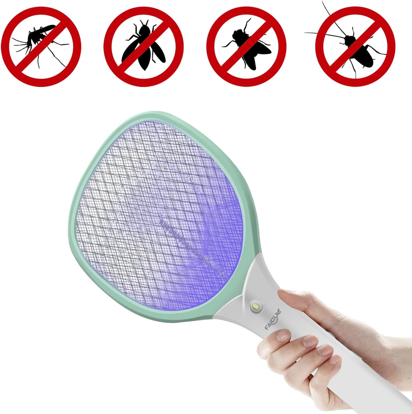 Faicuk Rechargeable Handheld Bug Zapper Racket 2 in 1 Electric Fly Swatter (2 in 1 Green)