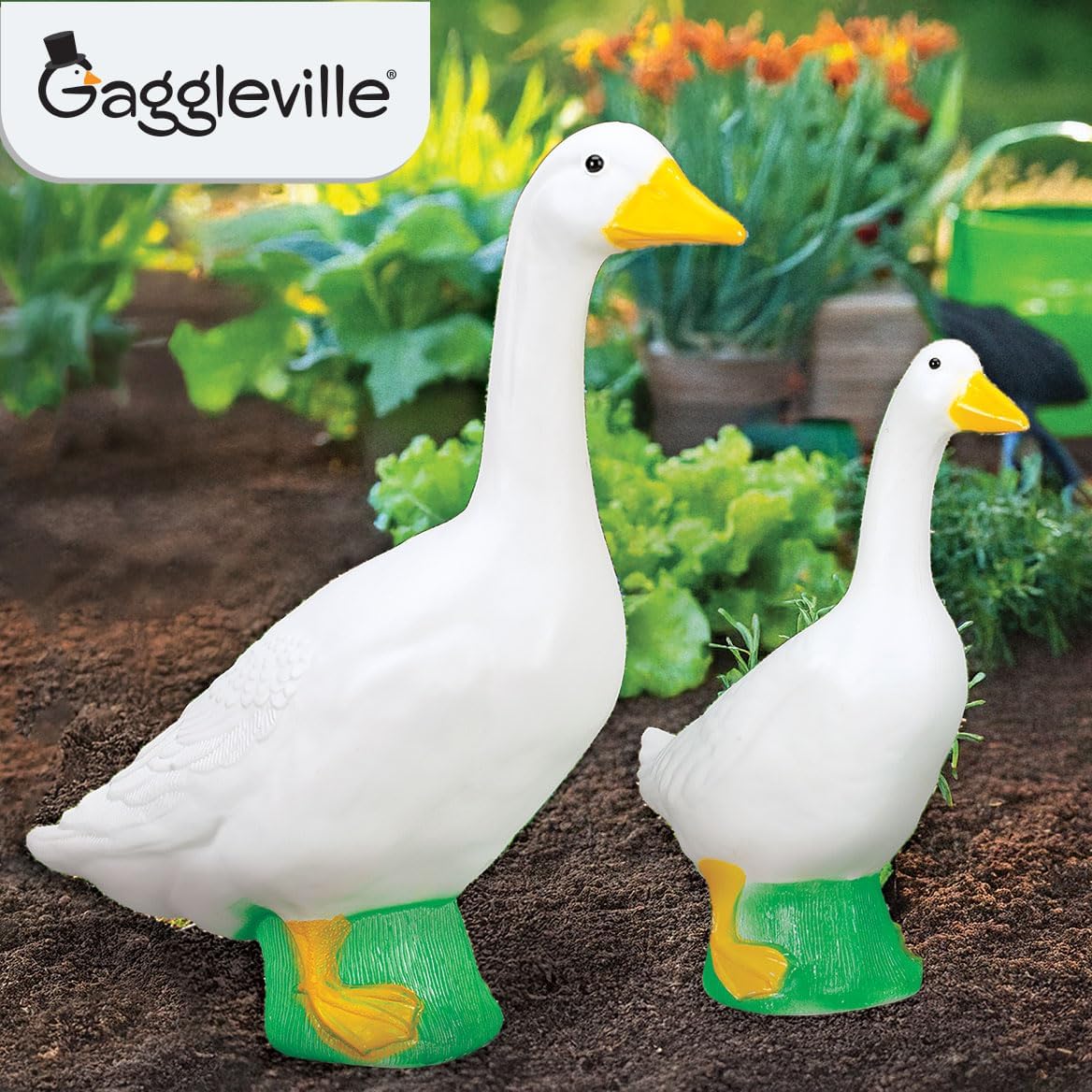 Fox Valley Traders Gaggleville Porch Goose Bundle Goose and Baby Statue – Charming Outdoor Decorative Figurine for Garden, Patio, or Entryway Accent
