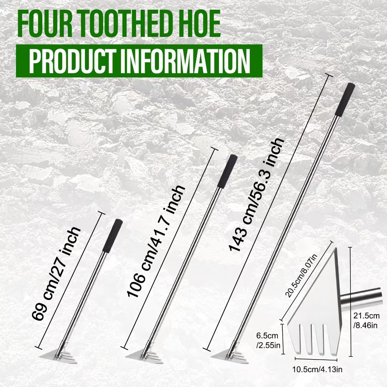 4-in-1 Garden Hoe Tool and Weeder, 56 Inch Ergonomic Long Handle Cultivator with Sharp Stainless Steel Blade, Heavy Duty Garden Hand Tiller for Weeding, Digging, Loosening Soil,Removing Moss