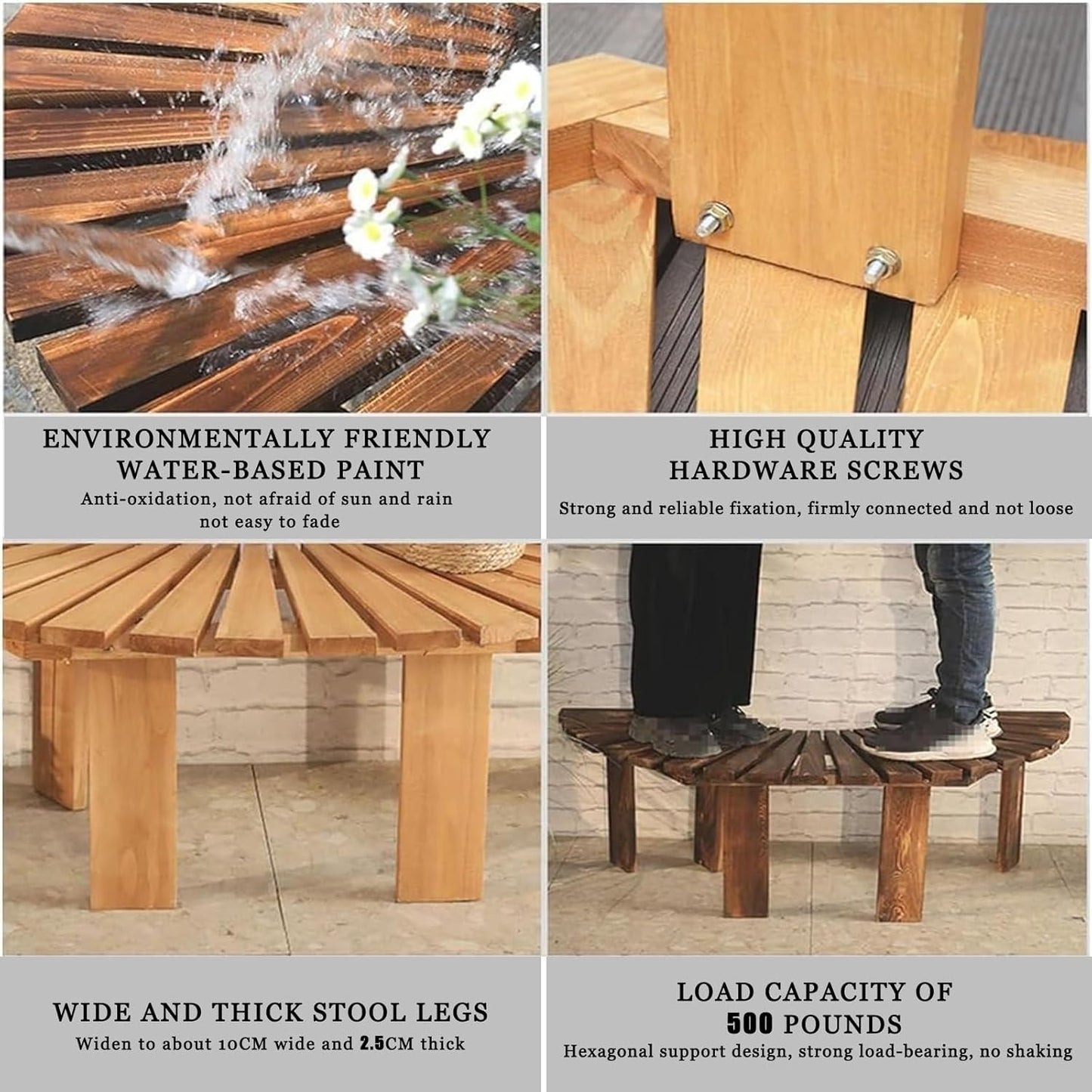 Tree Bench Wrap Around Tree Bench - Wooden Curved Benches Outdoor Strong Bearing Capacity 660Lbs, Outdoor Furniture for Garden Natural Park Courtyard(Color:Brown,Size:Half Round)