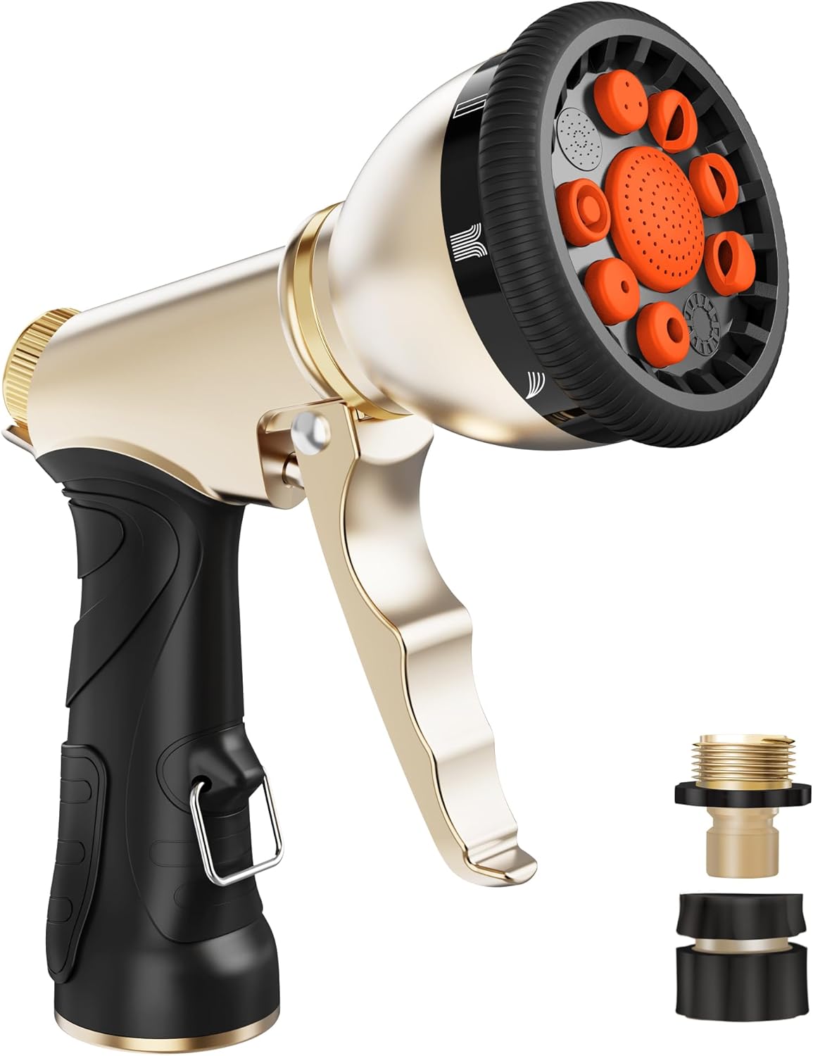 RAINPOINT Garden Hose Nozzle, Hose Sprayer Nozzle with 9 Spray Patterns, High Pressure Water Hose Nozzle Heavy Duty Metal Hand Sprayer, Watering Plants and Lawn,Orange