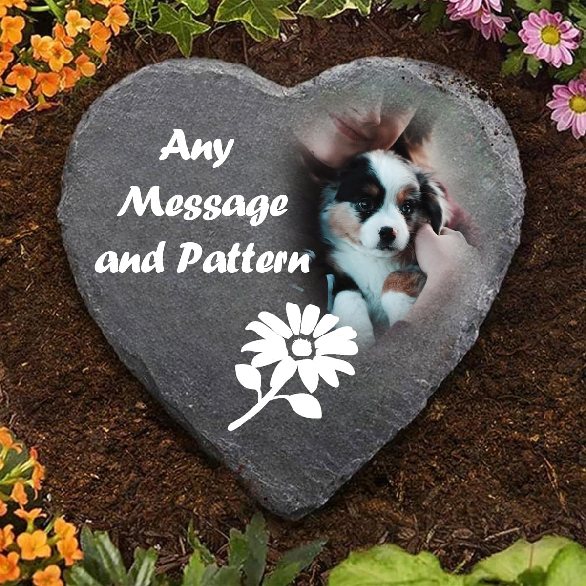 Personalized Picture Garden Stones Customized with Any Message and Pattern, Custom Heart Shaped Memorial Stones Welcome Stones 8x8 for Housewarming,Memorial Gifts and Special Day Gifts