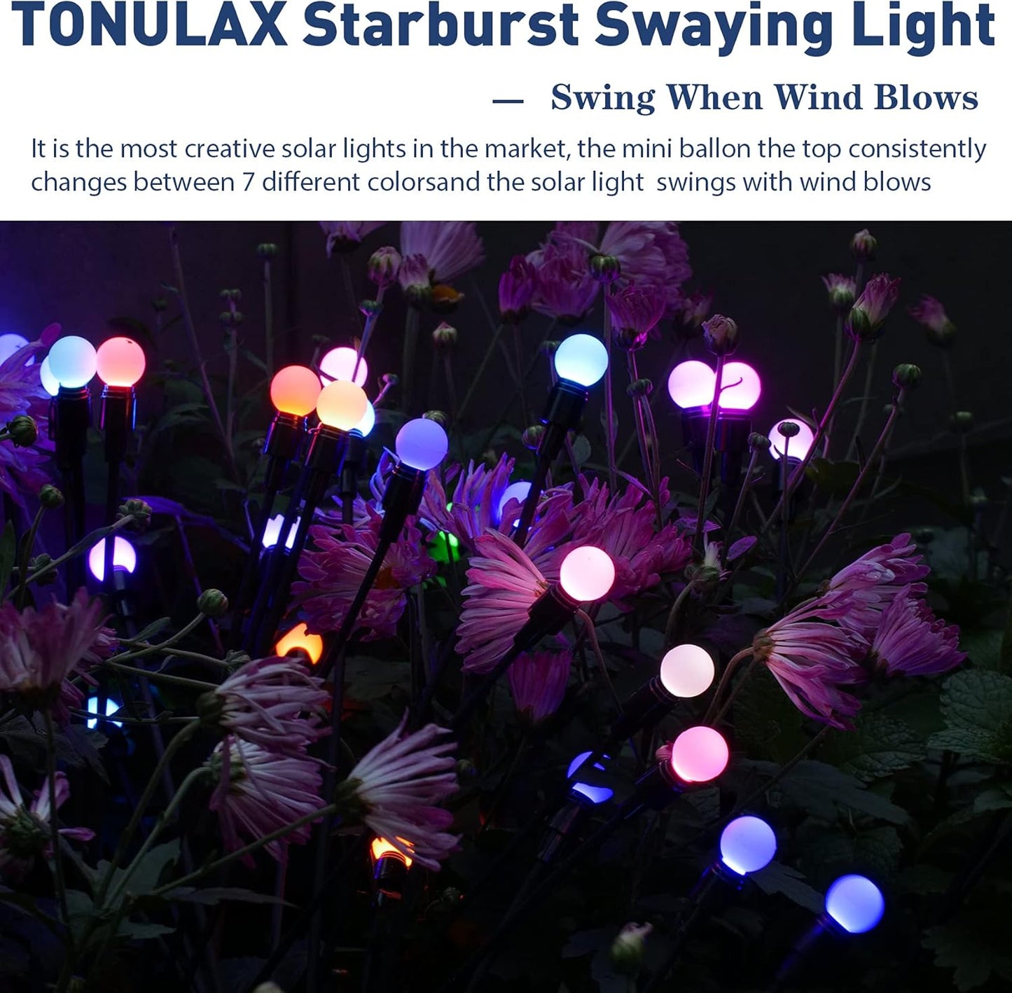 TONULAX Solar Garden Lights, Starburst Swaying Light - Swaying When Wind Blows, Solar Lights Outdoor Decorative, Color Changing RGB Light for Yard Patio Pathway Decoration(6 Pack)