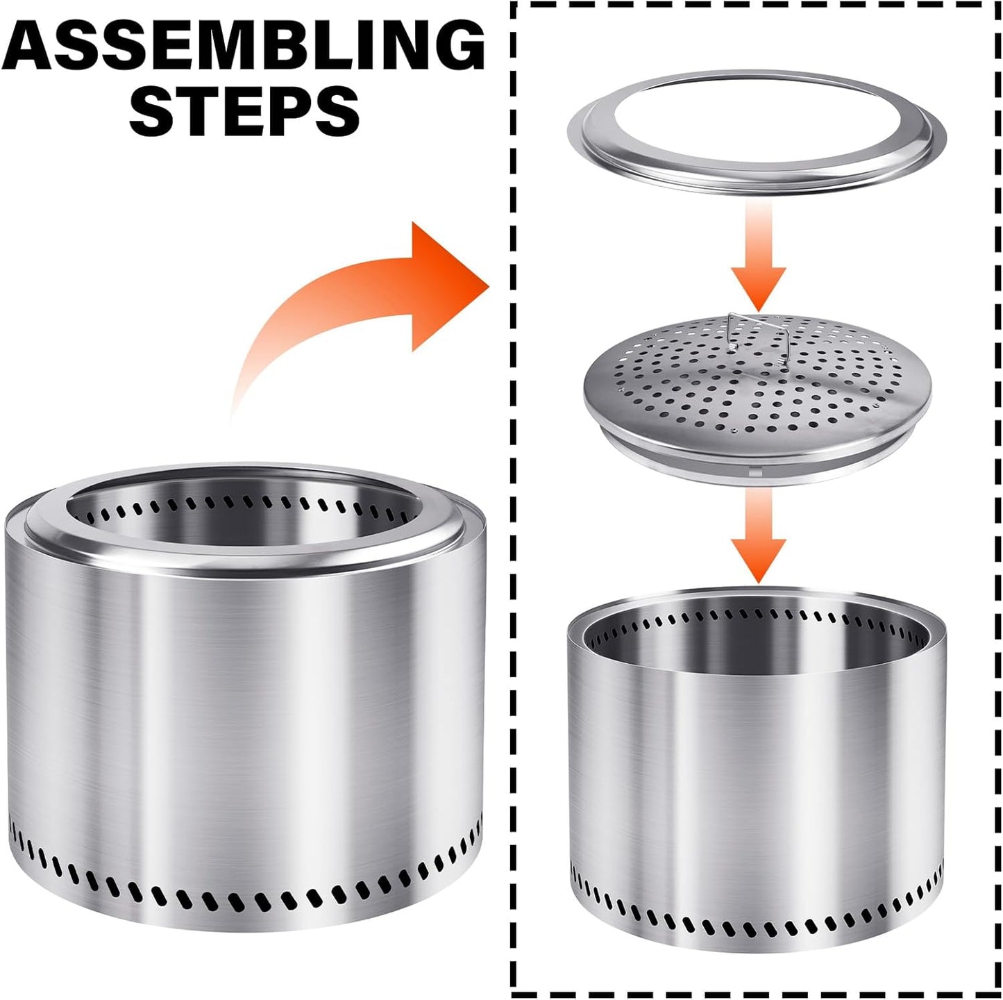 HGD 20 Inch Smokeless Patio Fire Pit, Outdoor Wood Burning Stove, Stainless Steel Firepit for Backyard, Patio, Garden, Picnic