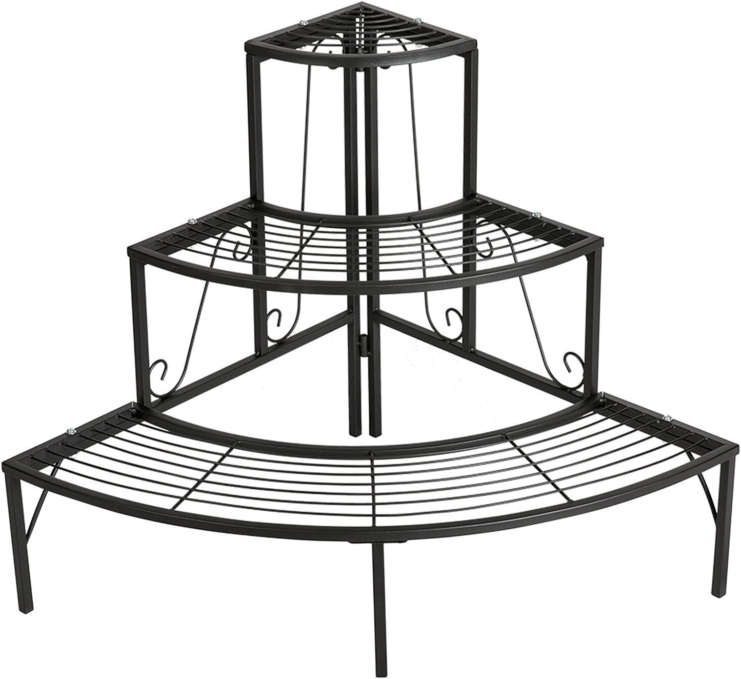 DOEWORKS 3 Tier Plant Stand Flower Pot Rack, Quarter Round Plant Corner Shelf Planters Display Holder orchid shelves for Indoor Outdoor Use, Black