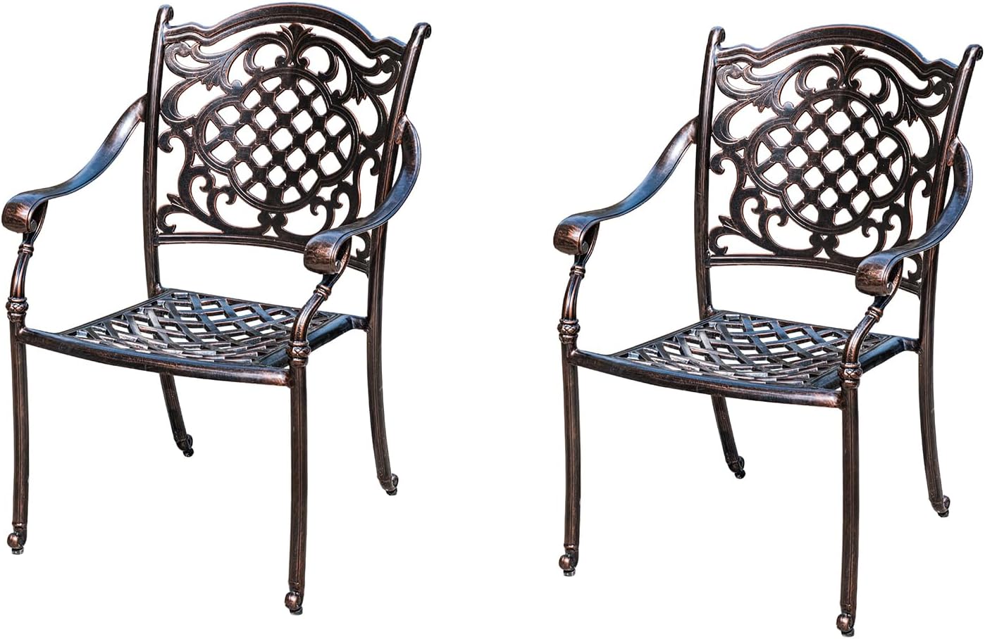 Outdoor Dining Chair Cast Aluminum Patio Chairs Set of 2 All-Weather Patio Dining Chair with Adjustable Feet for Backyard Garden (Phoenix Chair)
