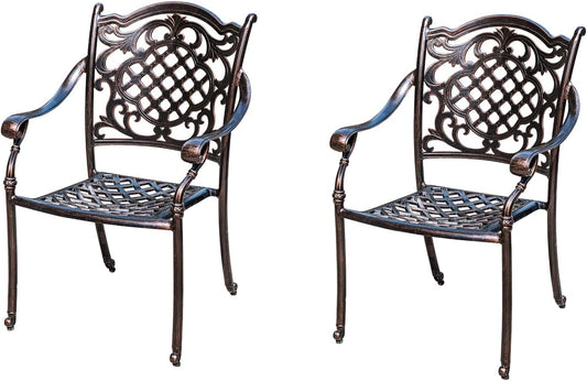 Outdoor Dining Chair Cast Aluminum Patio Chairs Set of 2 All-Weather Patio Dining Chair with Adjustable Feet for Backyard Garden (Phoenix Chair)