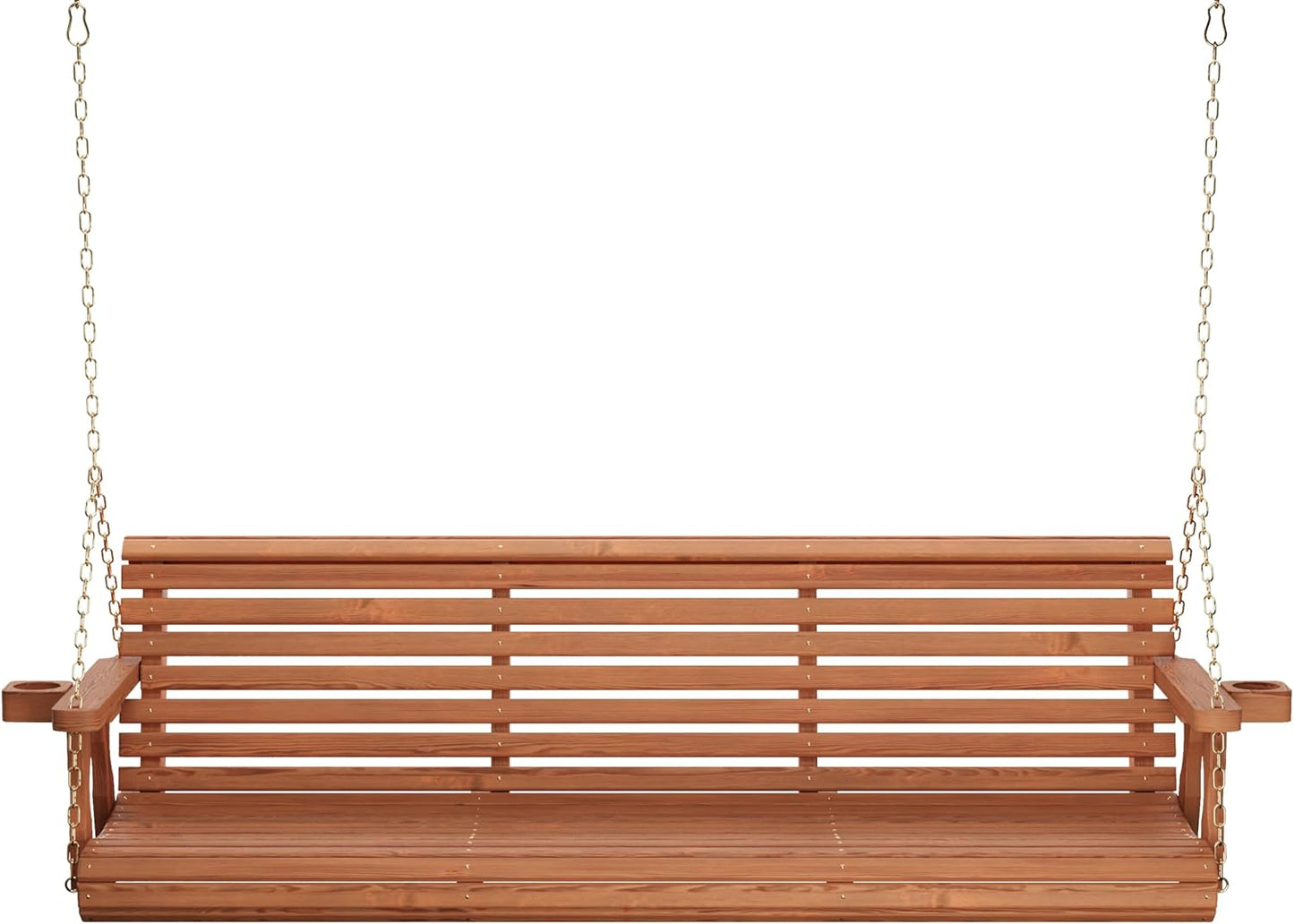 Amish Casual 6 Foot Roll Back Porch Swing with Cup Holders in Cedar Stain - Amish Made in The USA from Treated Pine Heavy Duty 700 Lb. Weight Capacity