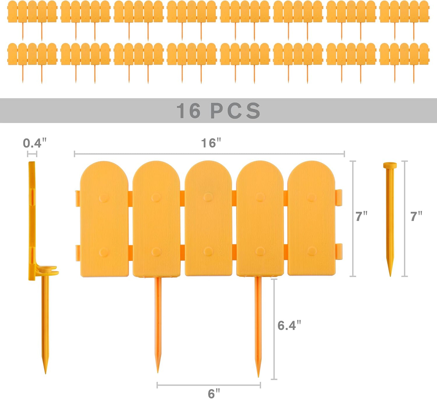 Evelyne Garden Border Edging: Wooden Fence Design - 16pcs Timber Yard Landscaping Fence Liner Lawn Edge Barrier - 20ft Kit of Decorative Lawn Landscape Panels Elements-Landscaping Edging-GMT-10374-C16